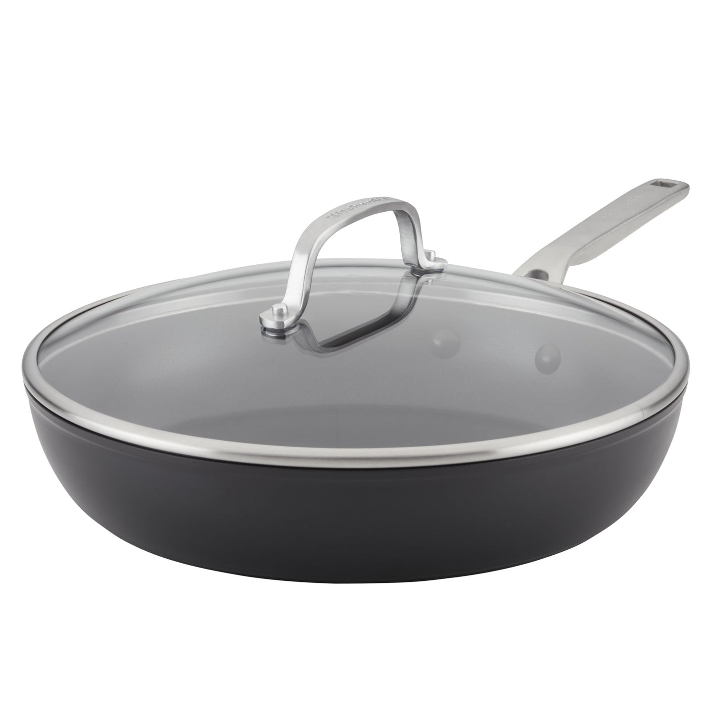 KitchenAid Hard-Anodized 12.25 Inch Induction Nonstick Frying Pan with Lid, Dishwasher Safe and Oven Safe to 500°F, Matte Black