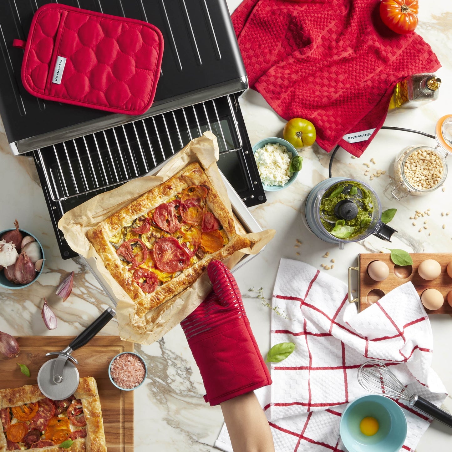 KitchenAid Onion Quilt Kitchen Towel, Oven Mitt & Potholder 4-Pack Set, Beet, 16"x26", 7"x13" & 7"x10"