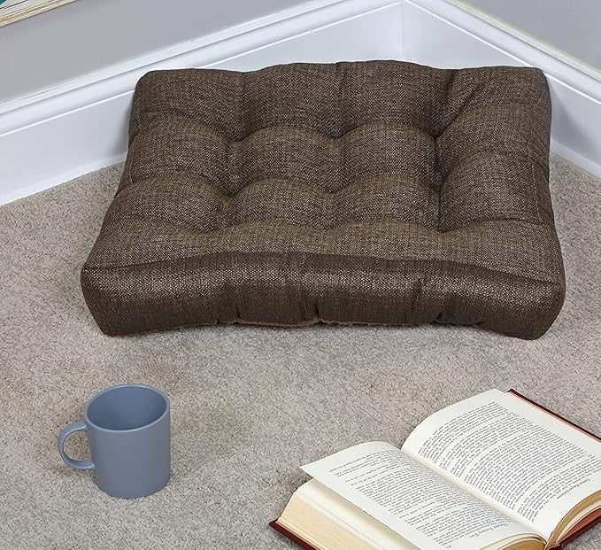 Klear Vu Gripper Non-Slip Floor Cushions for Adults, Extra Thick Square Meditation Pillow, Ideal for Yoga, Seating or Lounging, 21"x21", 1 Count, Chestnut
