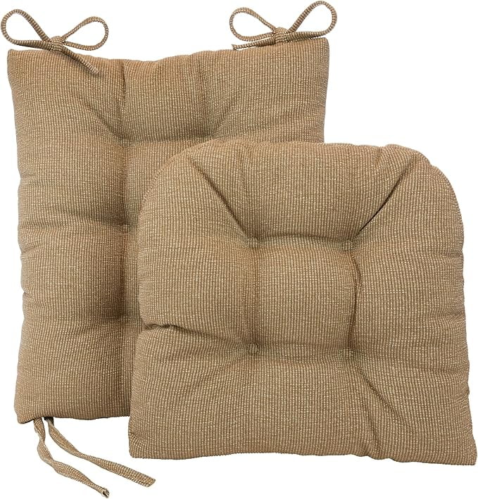 Klear Vu The Gripper Non-Slip Rocking Chair Cushion Thick, includes Seat Pad & Back Pillow with Ties for Indoor Living Room Rocker, 17x17 Inches, 2 Piece Set, Tan 2 Count