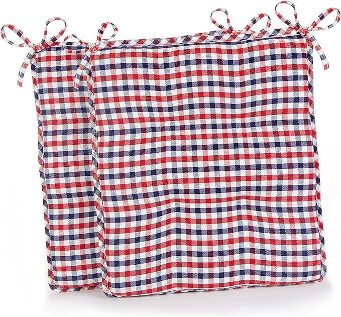 Klear Vu Porch Rocking Chair Cushions Set, Suitable for Living Room Rockers, Stylish Seat and Back Pads Include Non-Slip Bottom + Fabric Ties, 20" X 17" X 2â€, Red White Blue