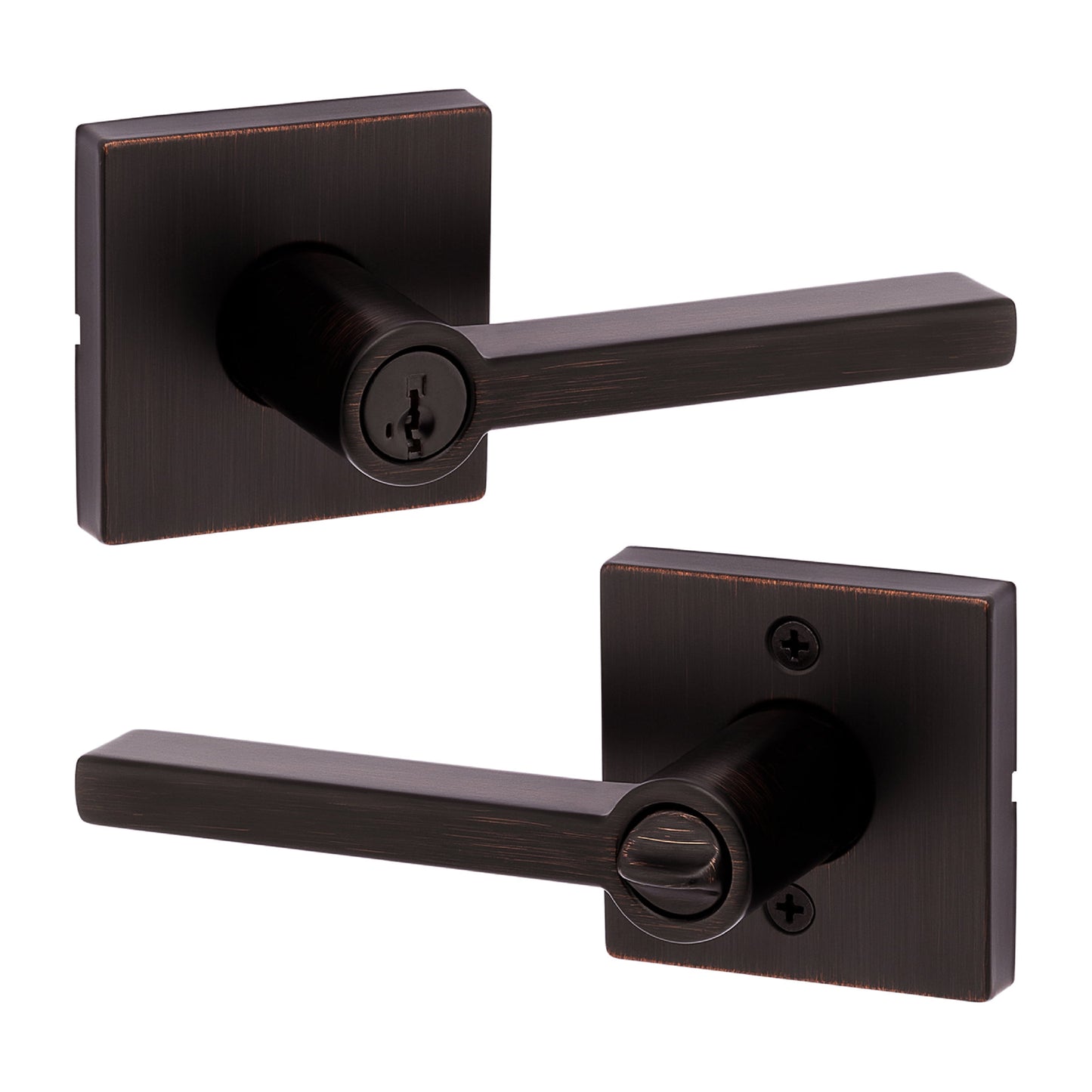 Kwikset Halifax Square Keyed Entry Lever Doorknob with Smartkey Venetian Bronze