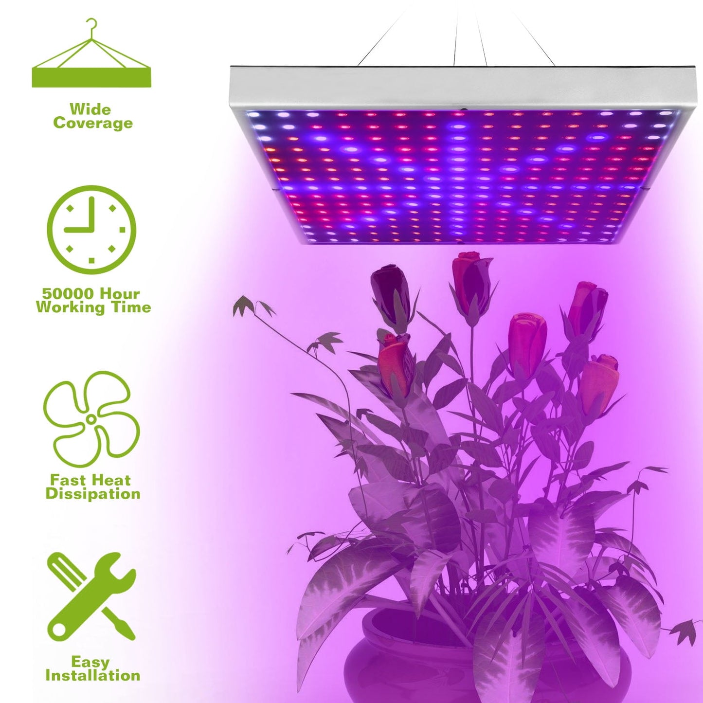 LED Grow Light, Full Spectrum Hanging 225 LEDs Plant Grow Lamp, Indoor Grow Light for Greenhouse Succulents Seedlings Plants Veg and Flower, 15W LED