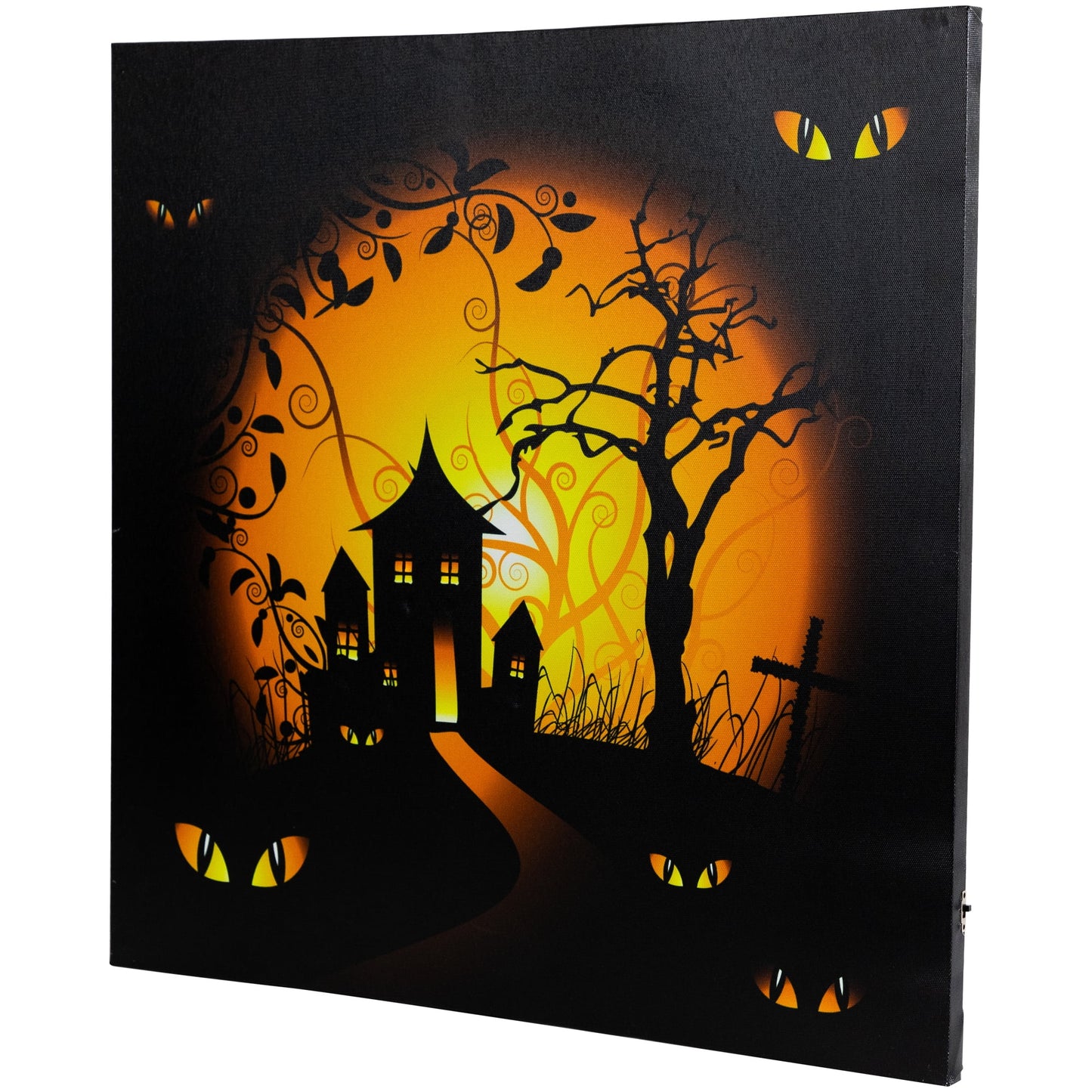 LED Lighted Spooky House and Eyes Halloween Canvas Wall Art 19.75" x 19.75"