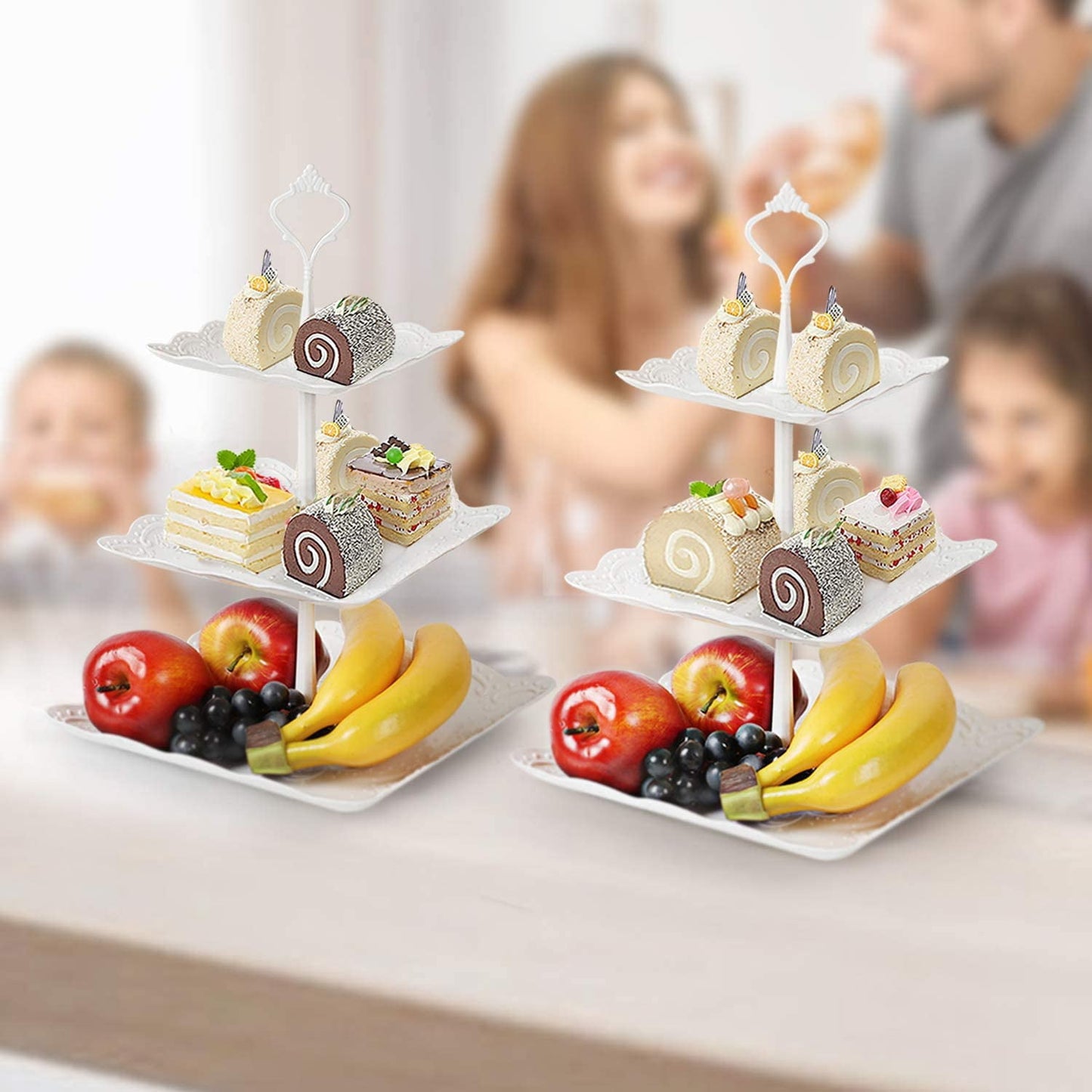 LIANTRAL 3-Tier Cake Stand, 2 Set Cupcake Stand Holder Plastic Dessert Stand Serving White
