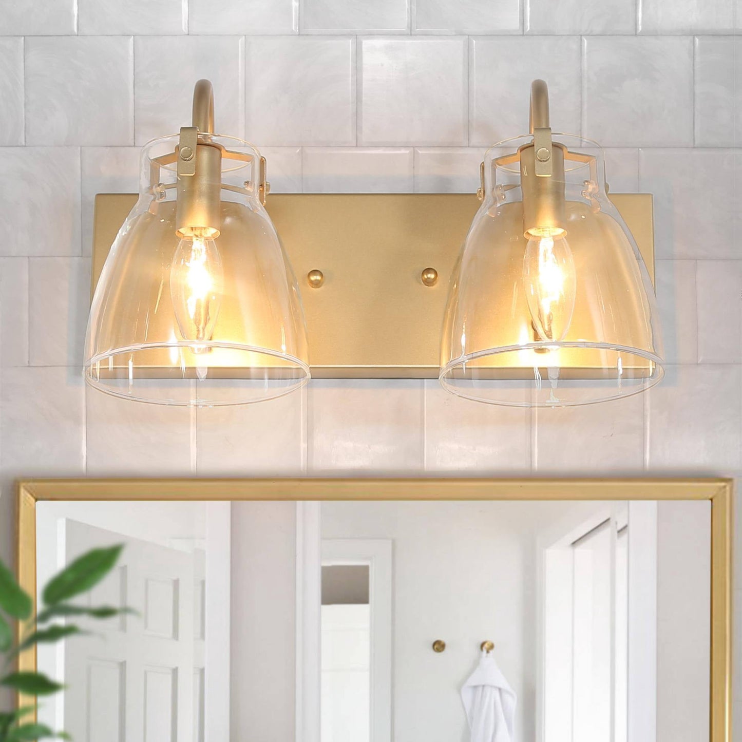 LNC 2-Light Gold Cylinder Clear Glass Modern Bathroom Vanity Lighting Fixutre
