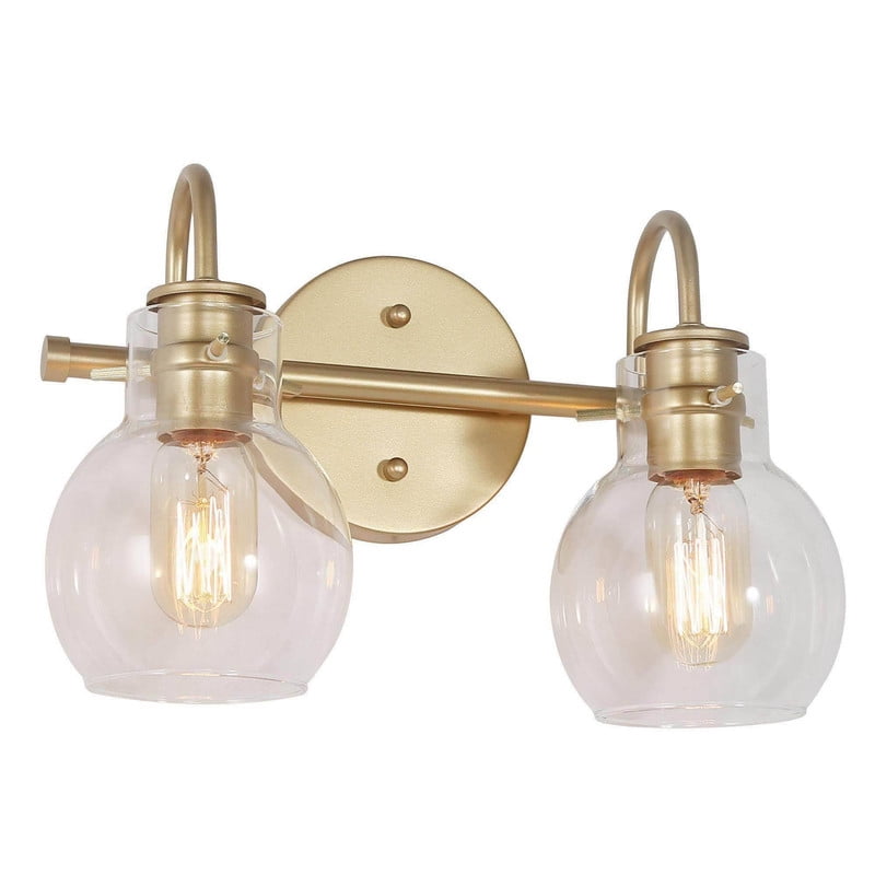 LNC 2-Light Gold Round Clear Glass Modern Bathroom Vanity Lighting Fixutre,13"Lx9"Hx7"D