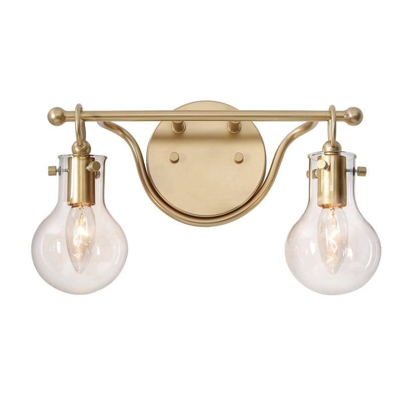 LNC 2-Light Gold Round Clear Glass Modern Bathroom Vanity Lighting Fixutre,14"Lx8"Hx4.5"D