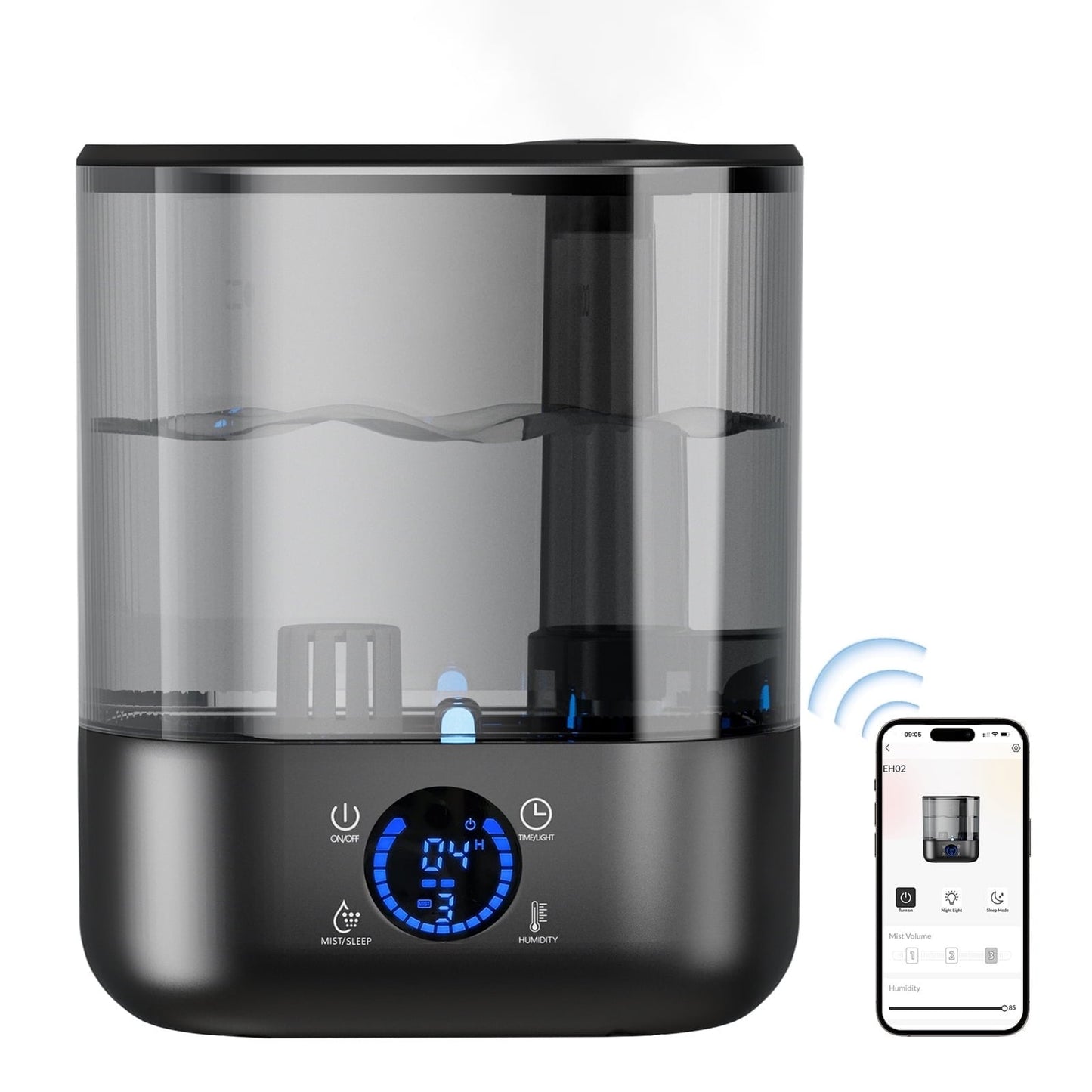 LUCKLIFE Smart Humidifiers for Bedroom,5L Top Fill Cool Mist & 36H Runtime Ultrasonic Humidifier,Quiet 28dB Essential Oil Diffuser for Baby & Plants, Black