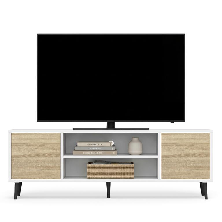 Lacoo 58'' TV Stands for TVs up to 65'', Entertainment Center with 2 Storage Cabinets & Adjustable Shelves, TV Media Console Table for Living Room, White