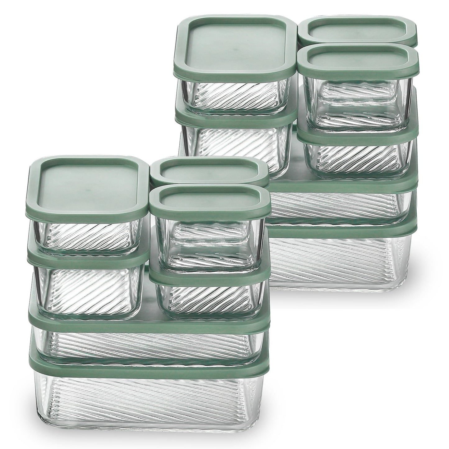 Lamma Loe Glass Storage Containers with Lids, 14 Piece Meal Prep Containers, Oven to Freezer Safe, Stackable, Glass Food Storage Containers, Sage Green