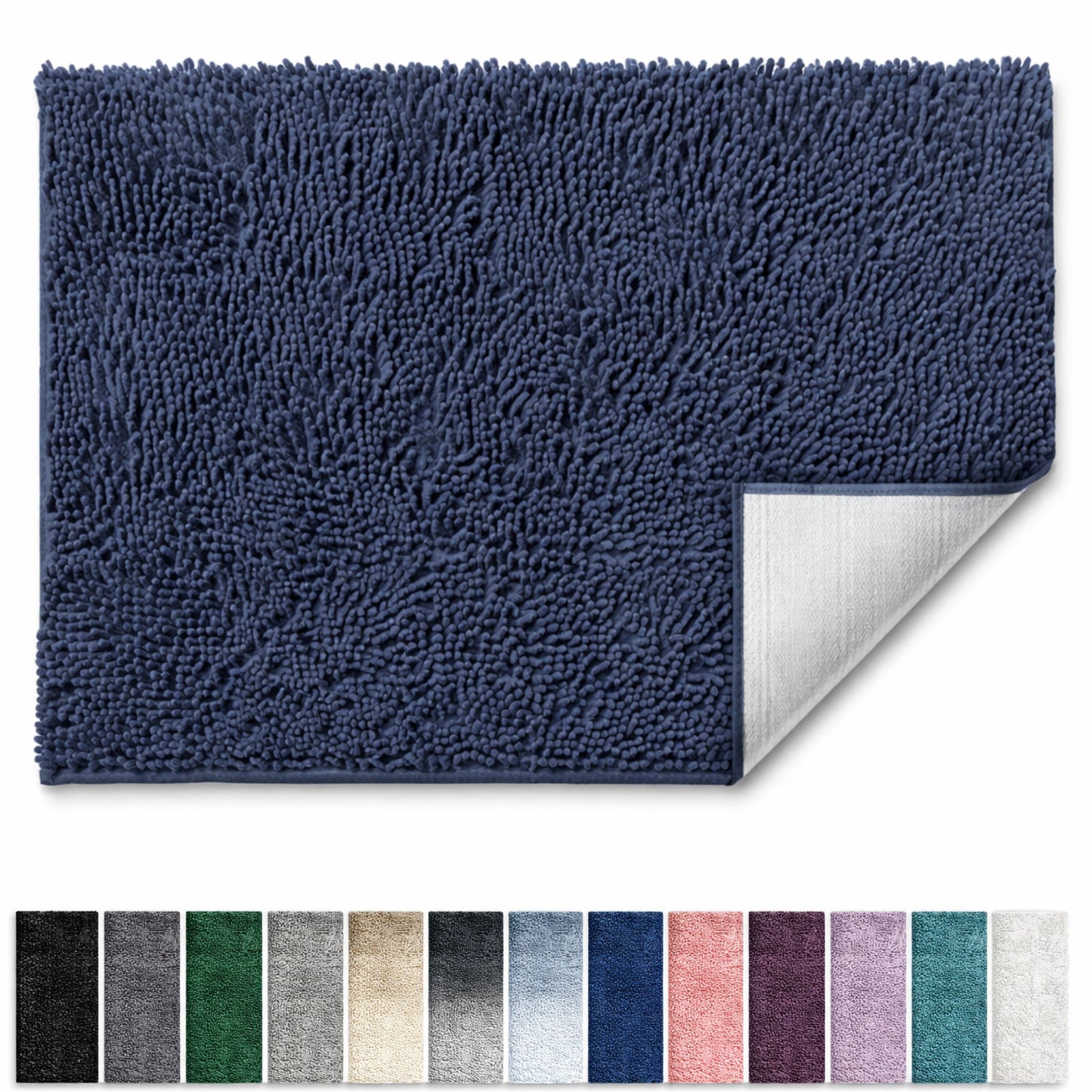 Lammaloe Chenille Bathroom Rugs Non Slip Bath Mat, 26x44 Ultra Absorbent, Bath Mats for Bathroom, Navy Blue