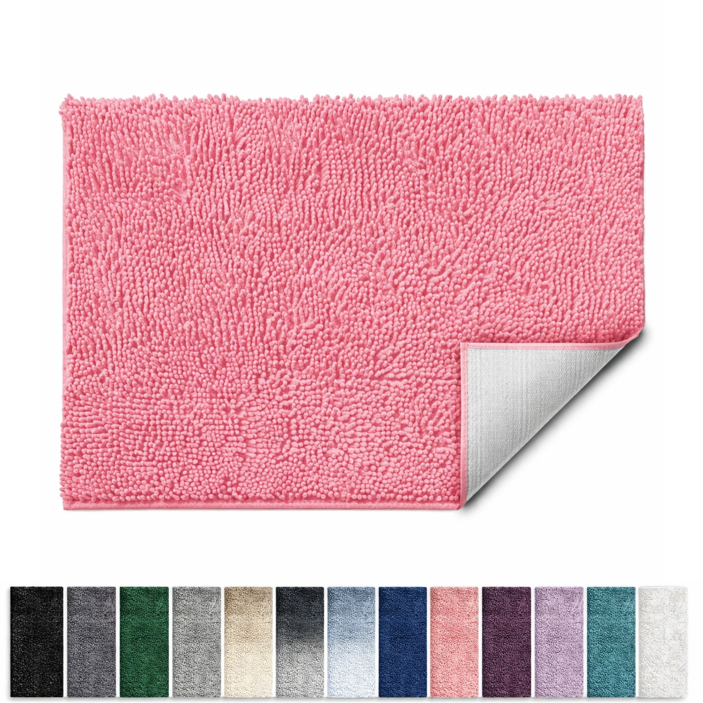 Lammaloe Chenille Bathroom Rugs Non Slip Bath Mat, 26x44 Ultra Absorbent, Bath Mats for Bathroom, Pink