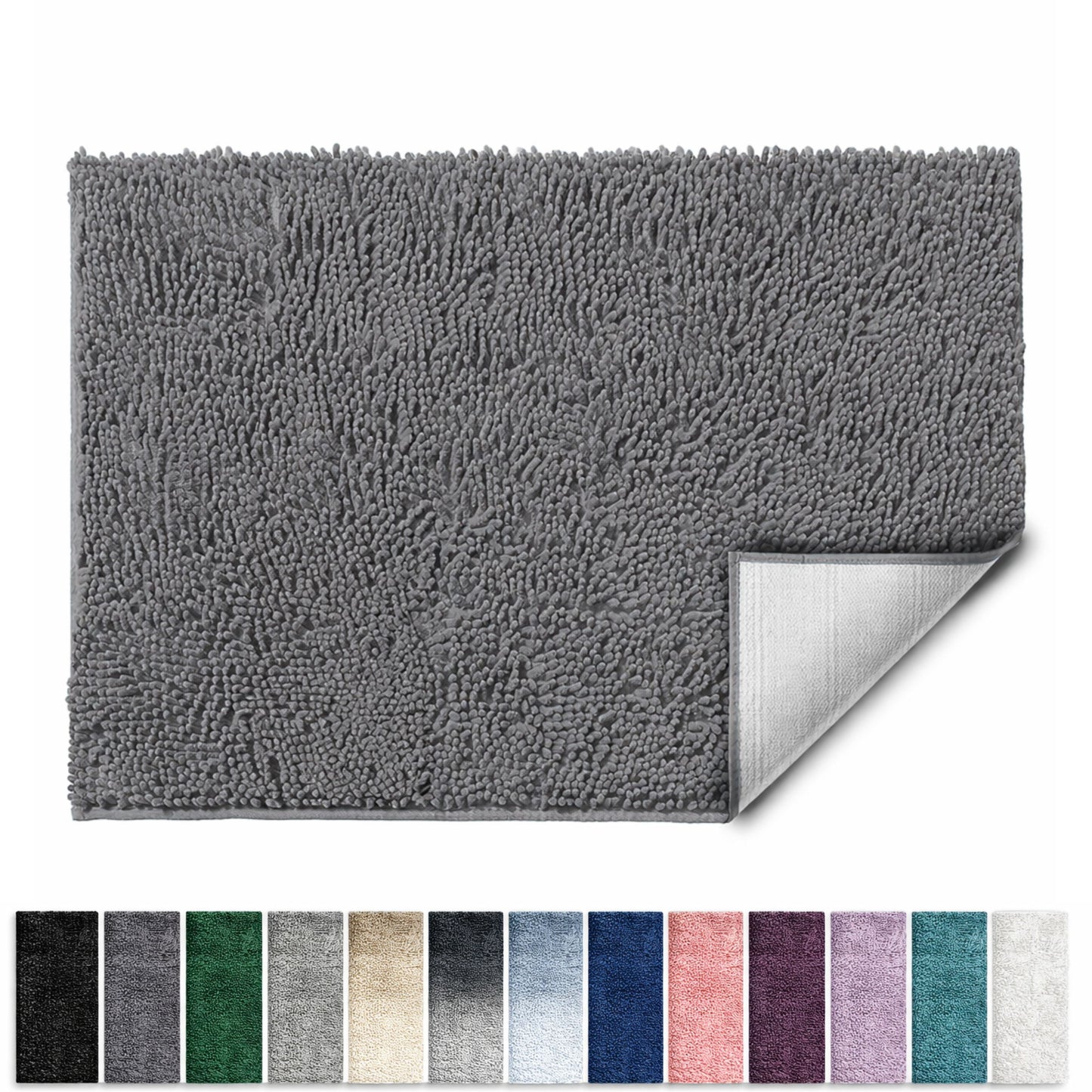 Lammaloe Chenille Bathroom Rugs Non Slip Bath Mat, 26x44 Ultra Absorbent, Bath Mats for Bathroom, Stone Gray