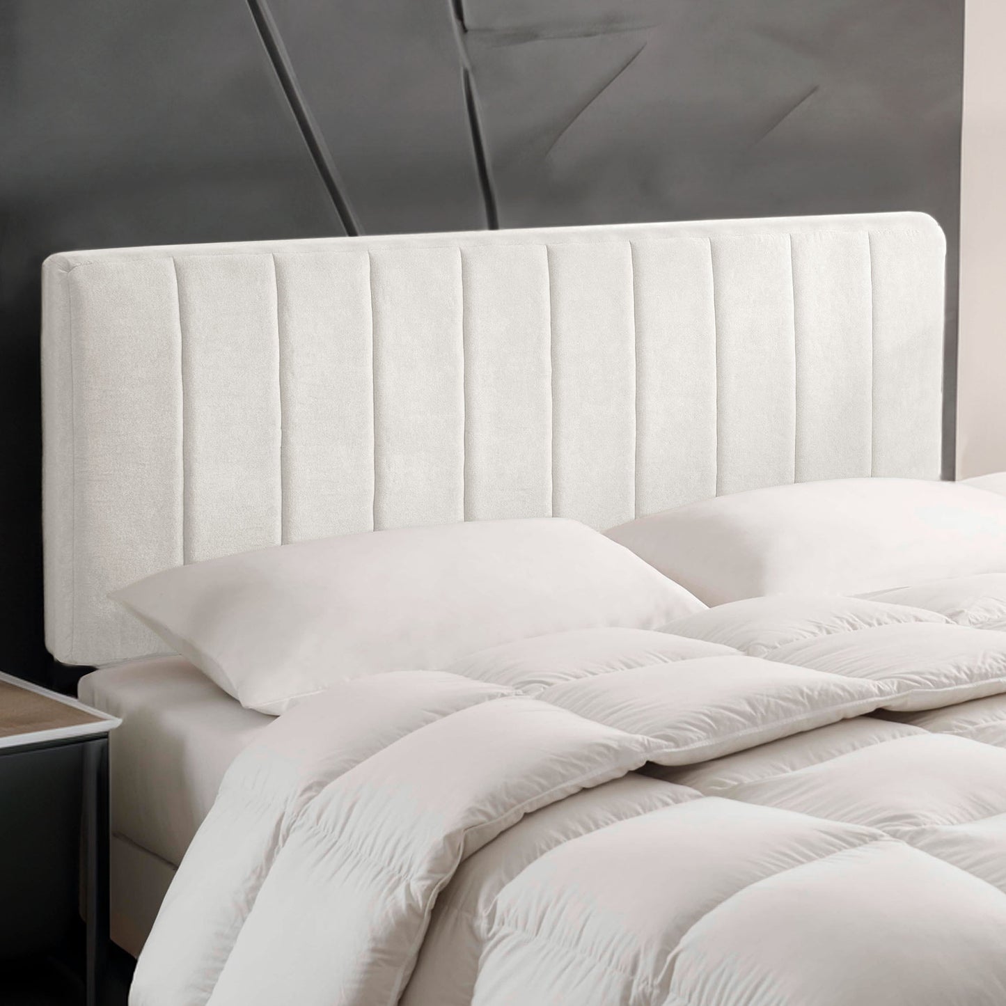 Lammlaoe Full Size Headboard, Upholstered Wall Mounted, Peel and Stick Installation, Sound Reducing 3D Panel Design, Easy Assembly, Off White