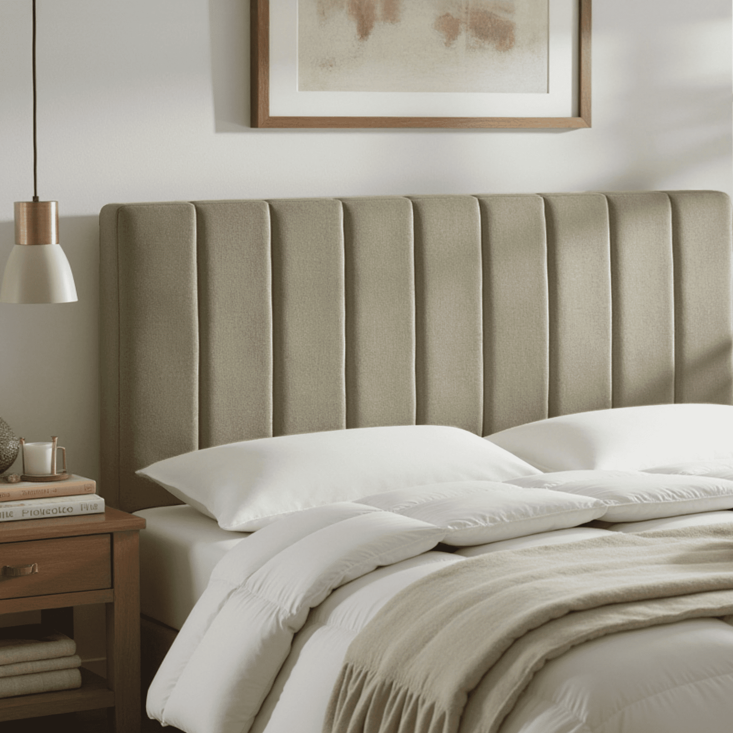 Lammlaoe King Headboard Only, Upholstered Wall Mounted, Peel and Stick Installation, Sound Reducing 3D Panel Design, Easy Assembly, Olive Green