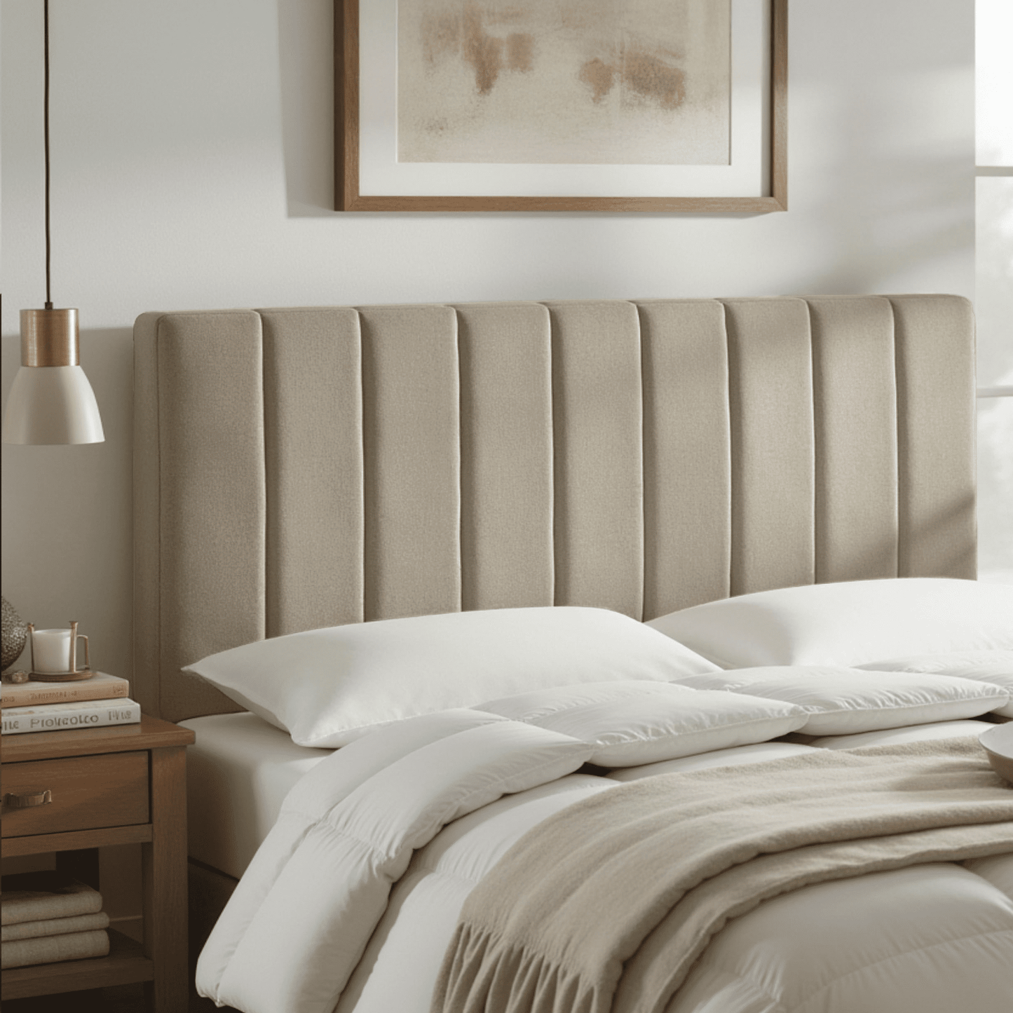 Lammlaoe Queen Headboard, Upholstered Wall Mounted, Peel and Stick Installation, Sound Reducing 3D Panel Design, Easy Assembly, Beige
