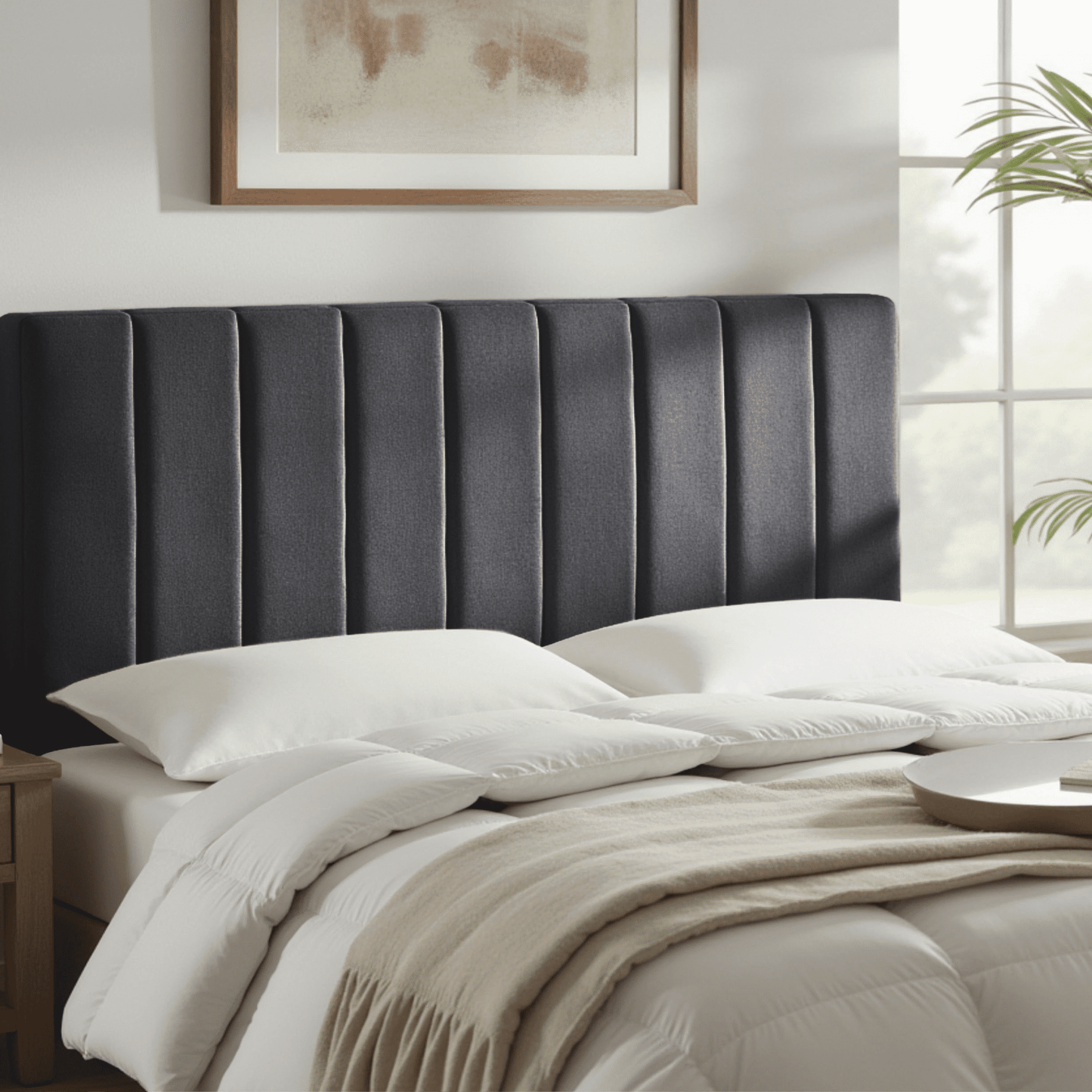 Lammlaoe Queen Headboard, Upholstered Wall Mounted, Peel and Stick Installation, Sound Reducing 3D Panel Design, Easy Assembly, Gray