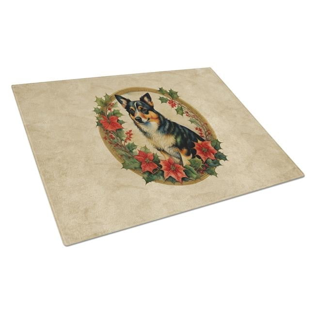 Lancashire Heeler Christmas Flowers Glass Cutting Board 12 in x 15 in