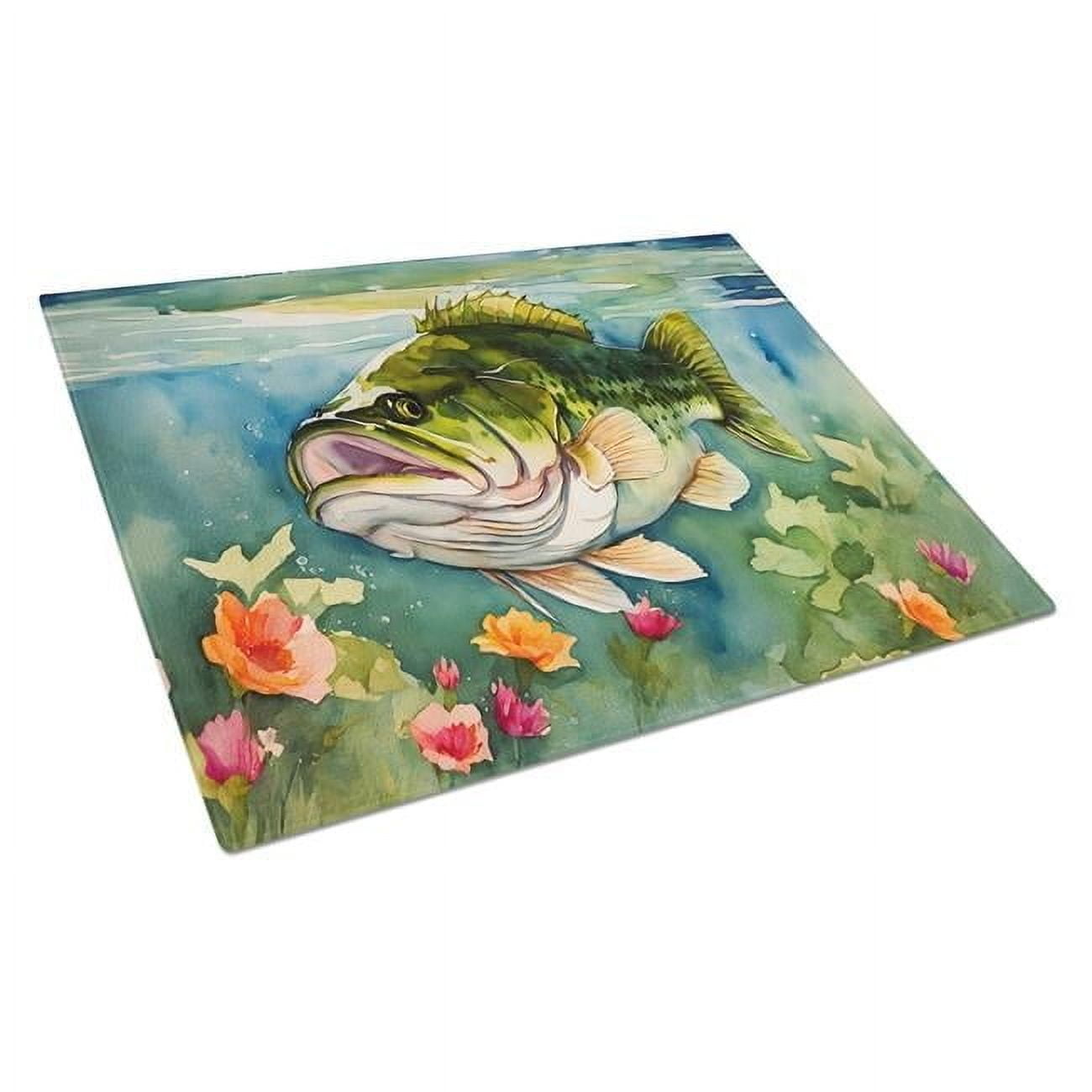 Largemouth Bass Glass Cutting Board Large 12 in x 15 in
