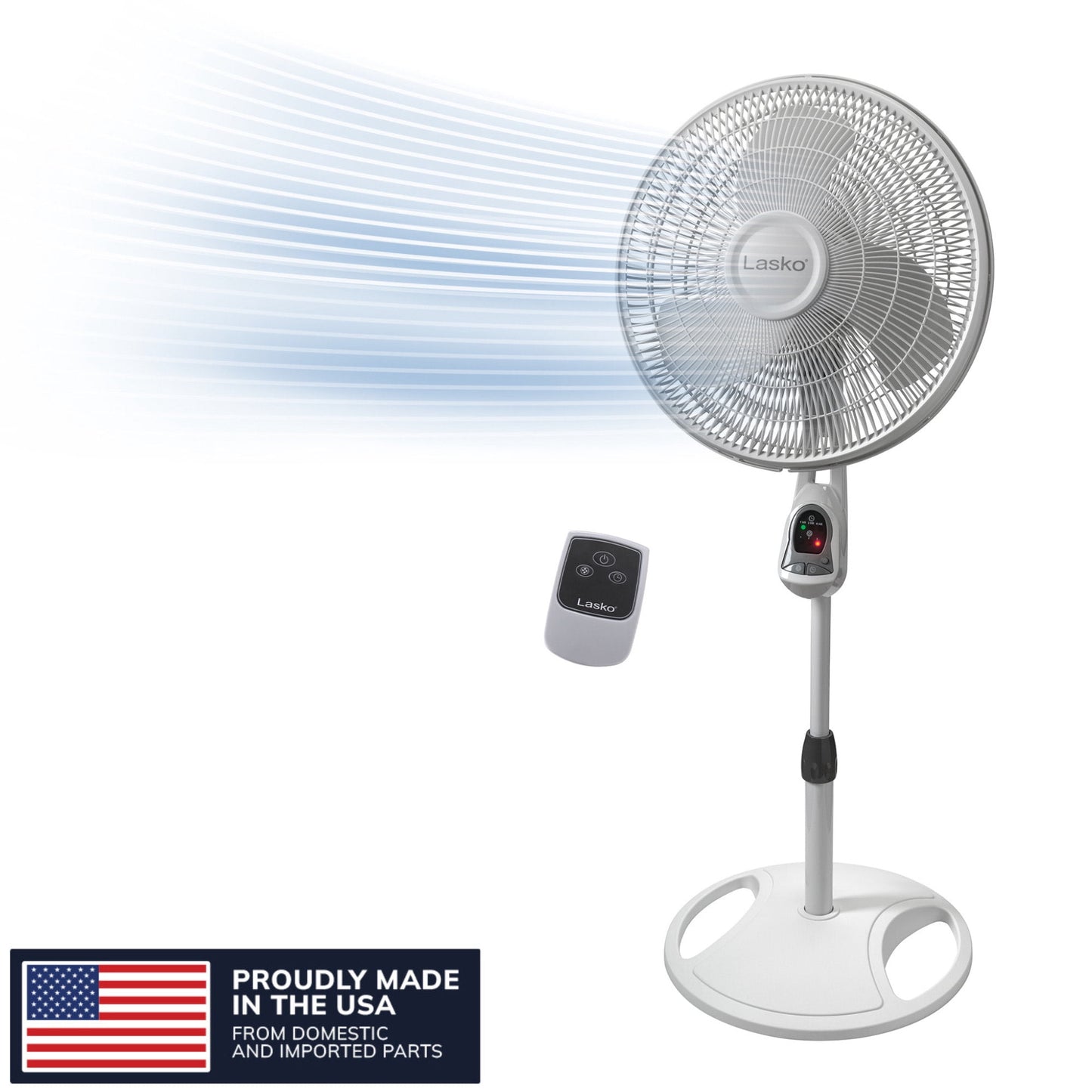 Lasko 16" 3-Speed Oscillating, Remote, Timer, Adjustable Height Pedestal Fan 1646