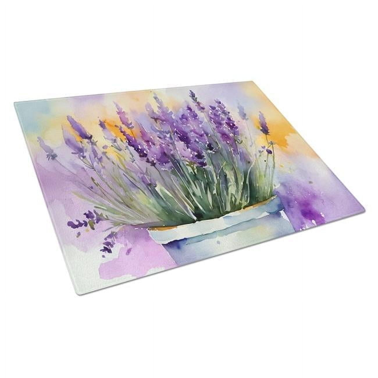 Lavender in Watercolor Glass Cutting Board Large 12 in x 15 in