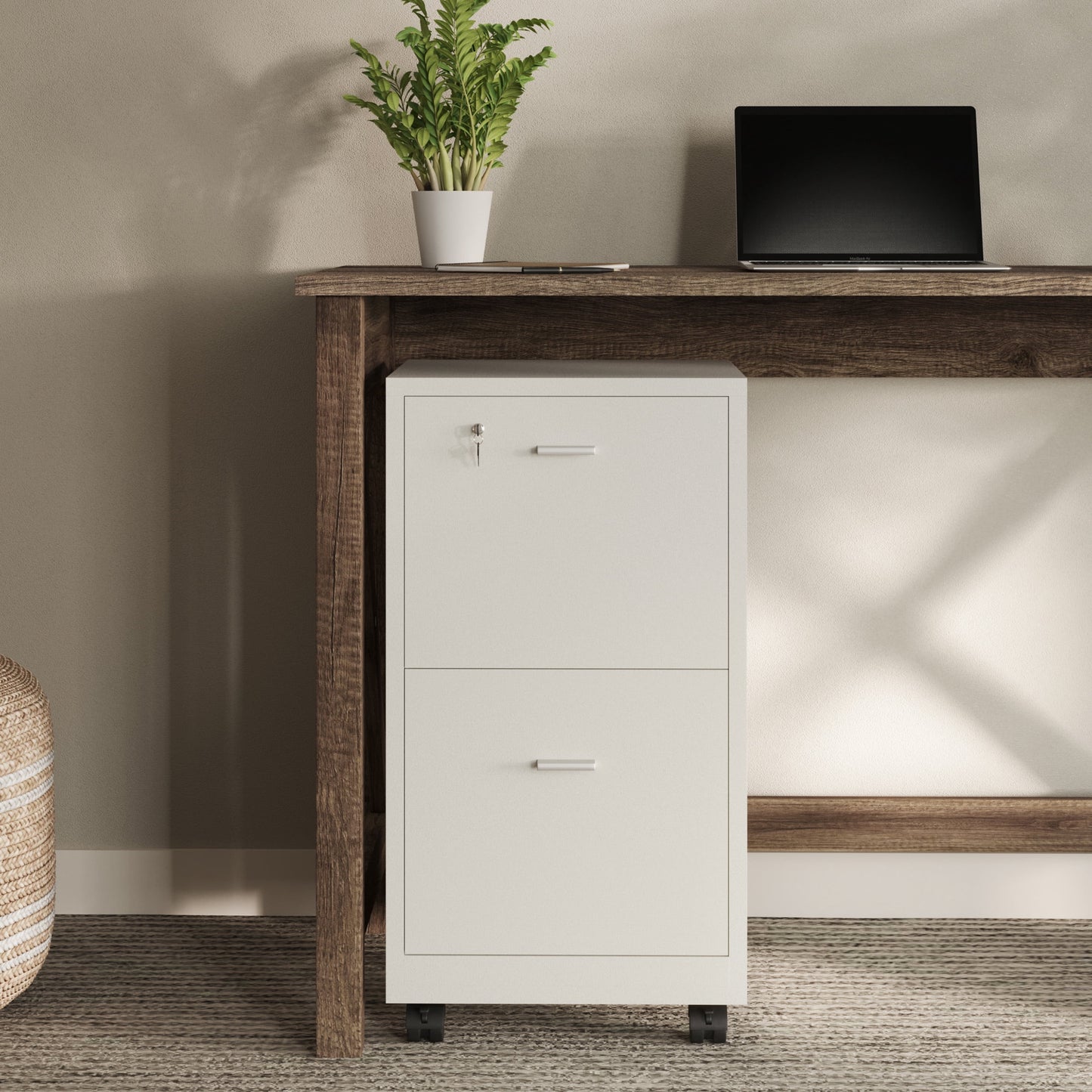 Lavish Home 2-Drawer File Cabinet with Lock and Rolling Wheels (White)