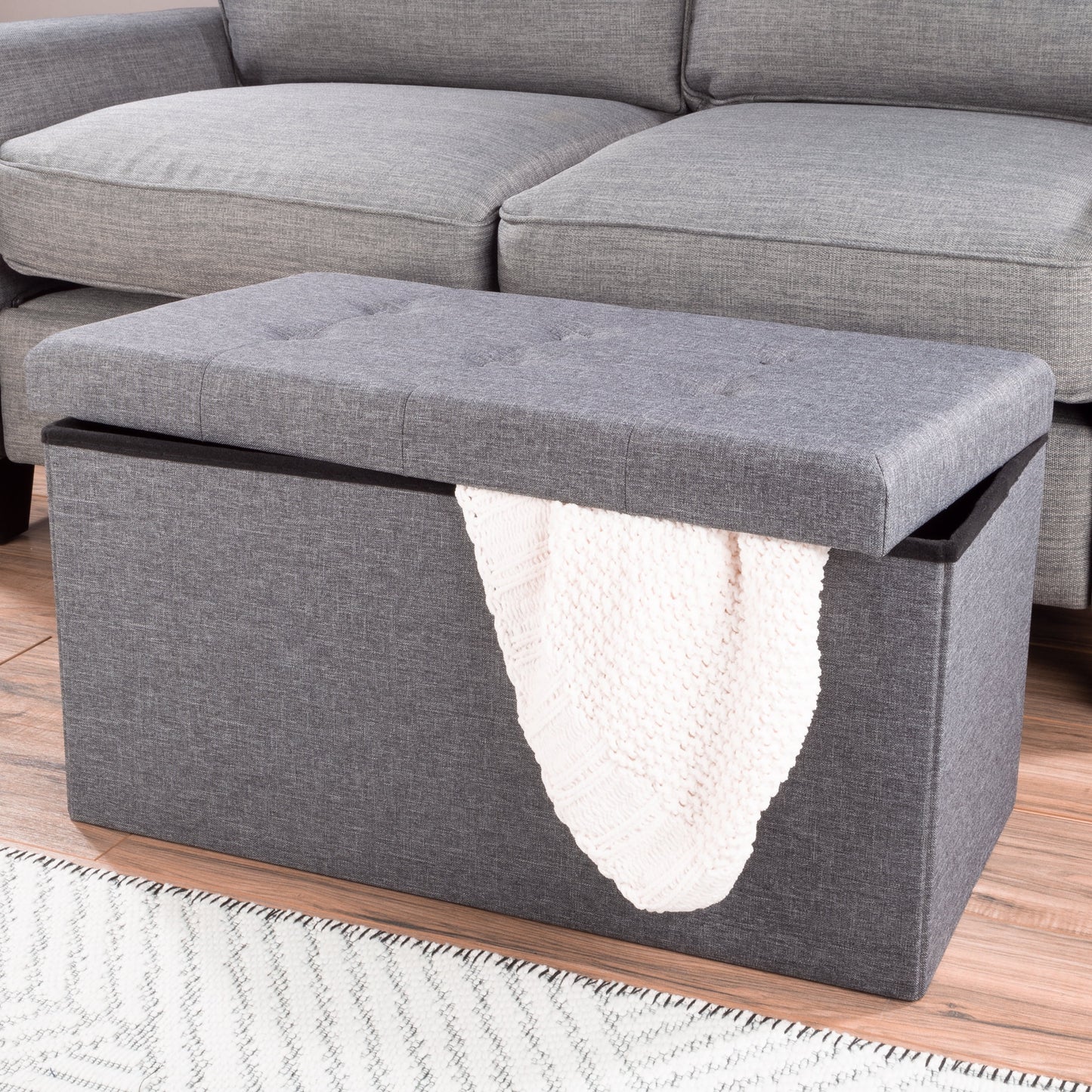 Lavish Home 30-Inch Folding Storage Ottoman with Removable Bin (Dark Gray)