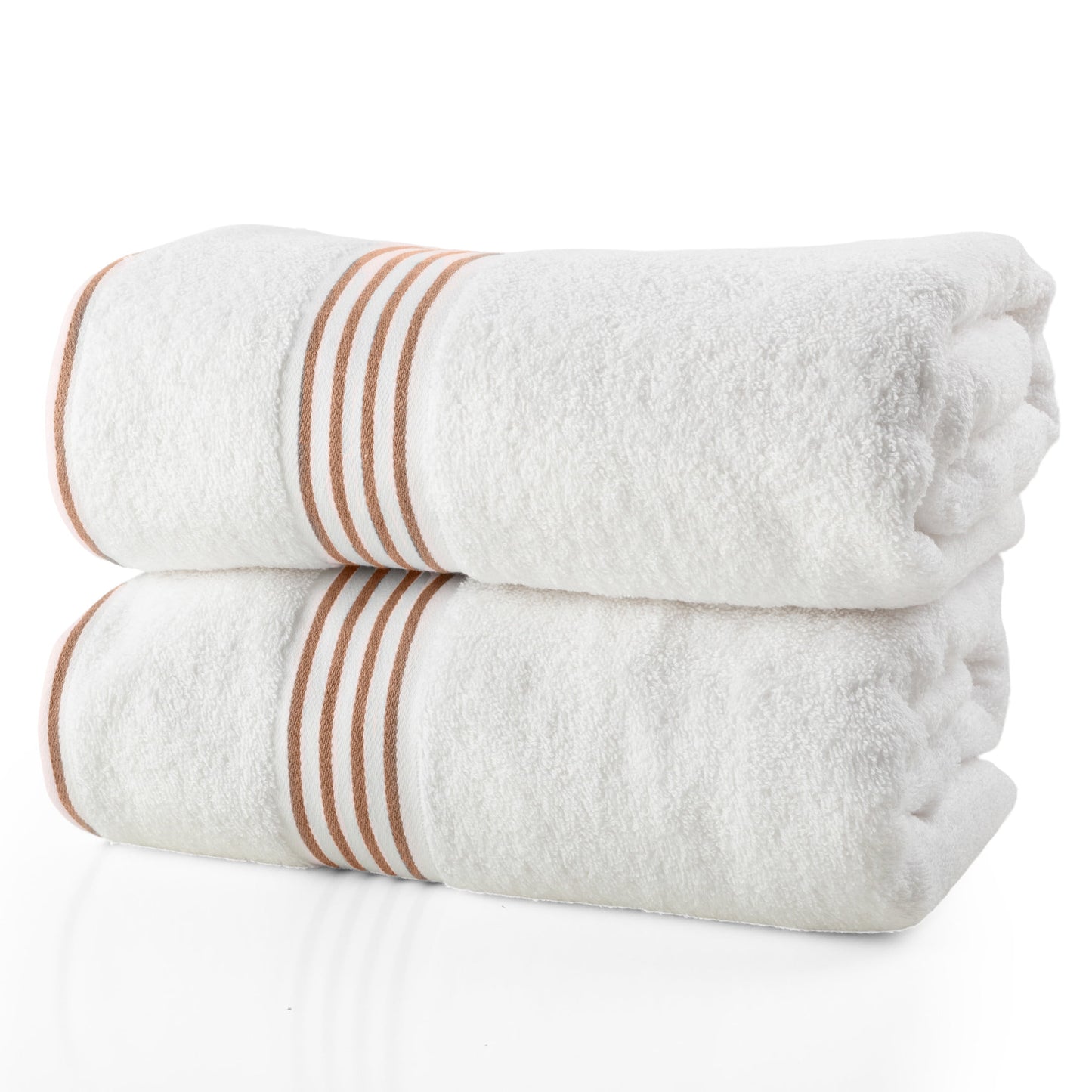 Lavish Home 35x70 Bath Towels - 2PC Quick Dry Cotton Towel Set, White/Beige