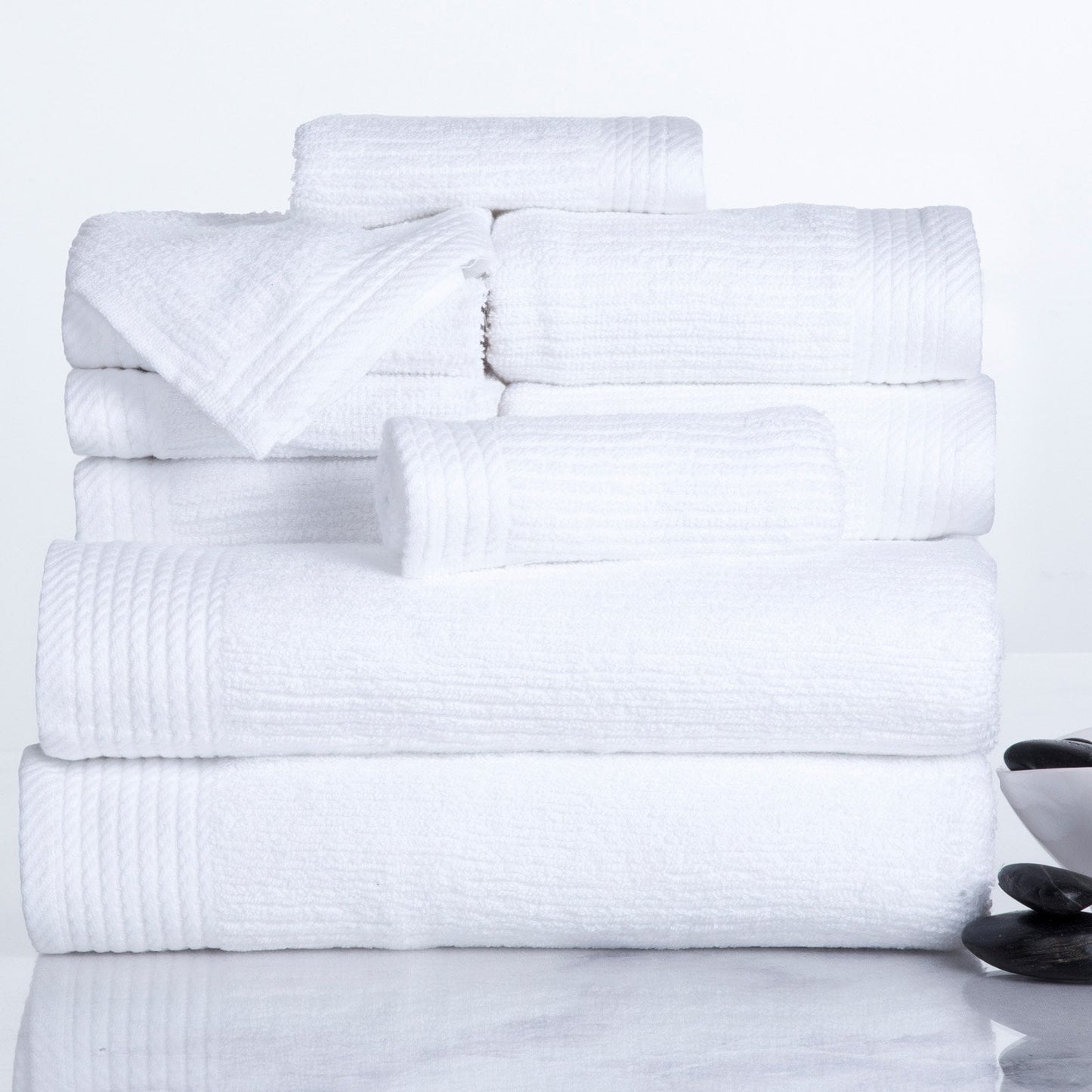 10-Piece Bath Towel Set - Luxurious 100% Cotton Ribbed Pile Absorbent Towels - Machine Washable Bathroom Set by Lavish Home (White)