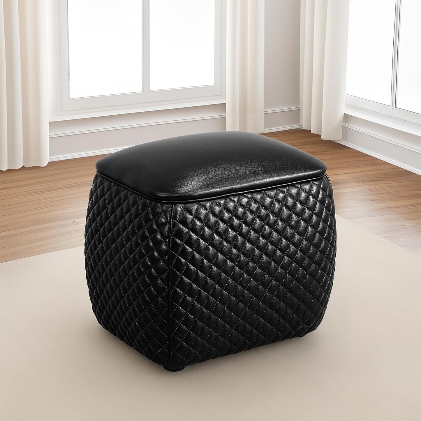 Reposapiés de Cuero, Taburetes de Pie Cuadrados, Almacenamiento en Sala de Estar, Otomana para Dormitorio y Dormitorio, Naranja