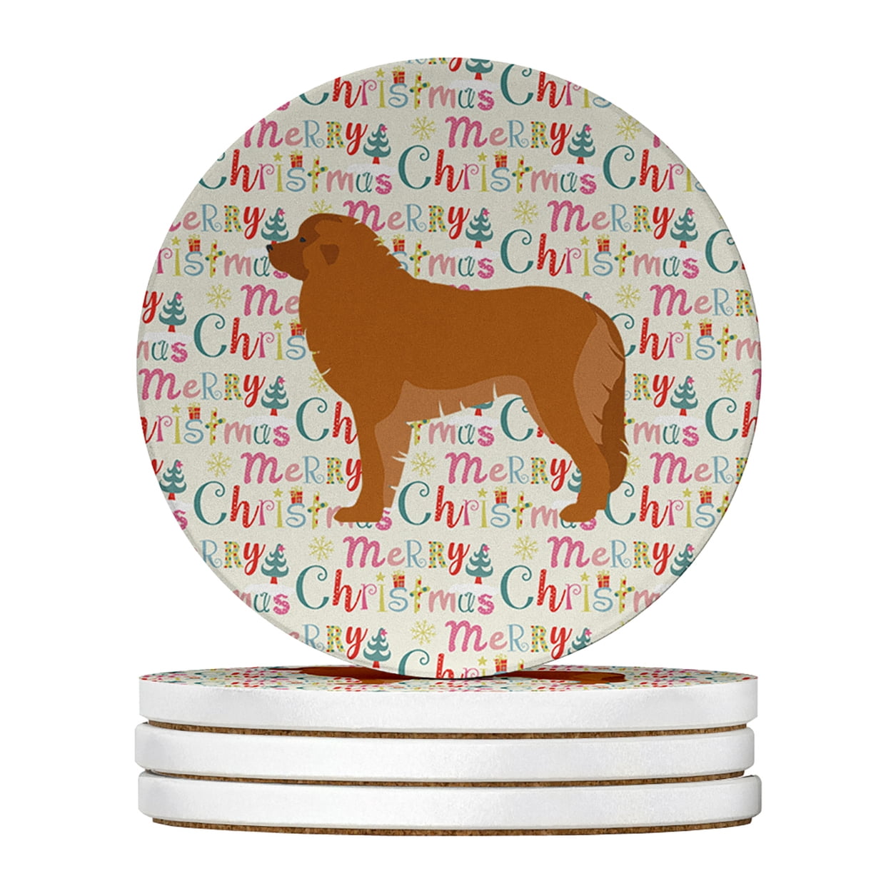 Leonberger Merry Christmas Large Sandstone Coasters Pack of 4 4 in x 4 in