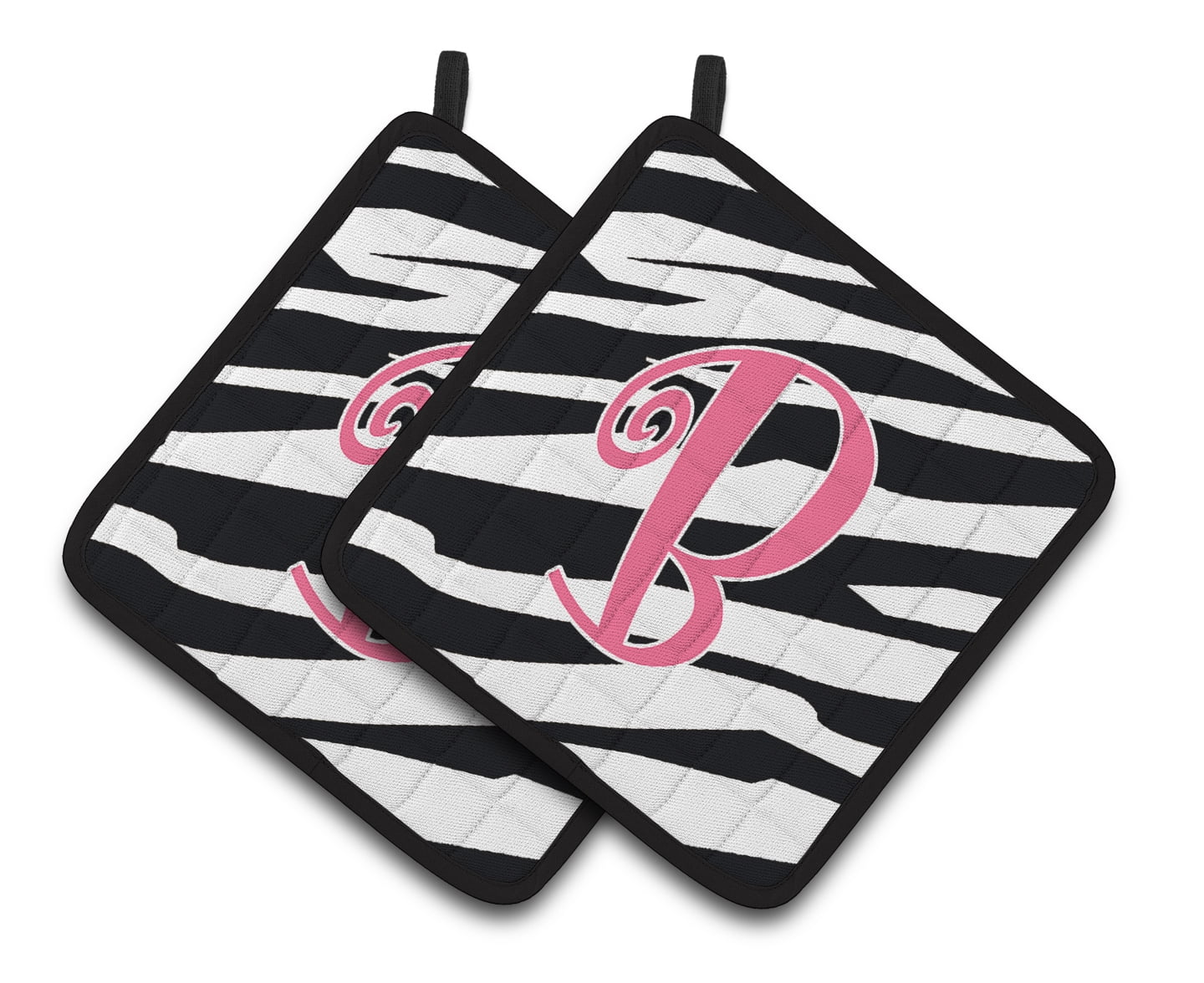 Monogram Initial B Zebra Stripe and Pink Pair of Pot Holders