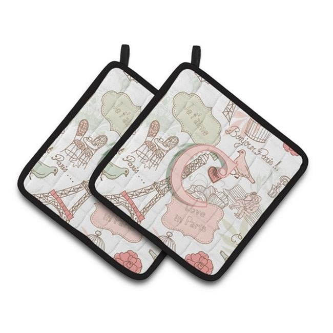 Letter C Love in Paris Pink Pair of Pot Holders