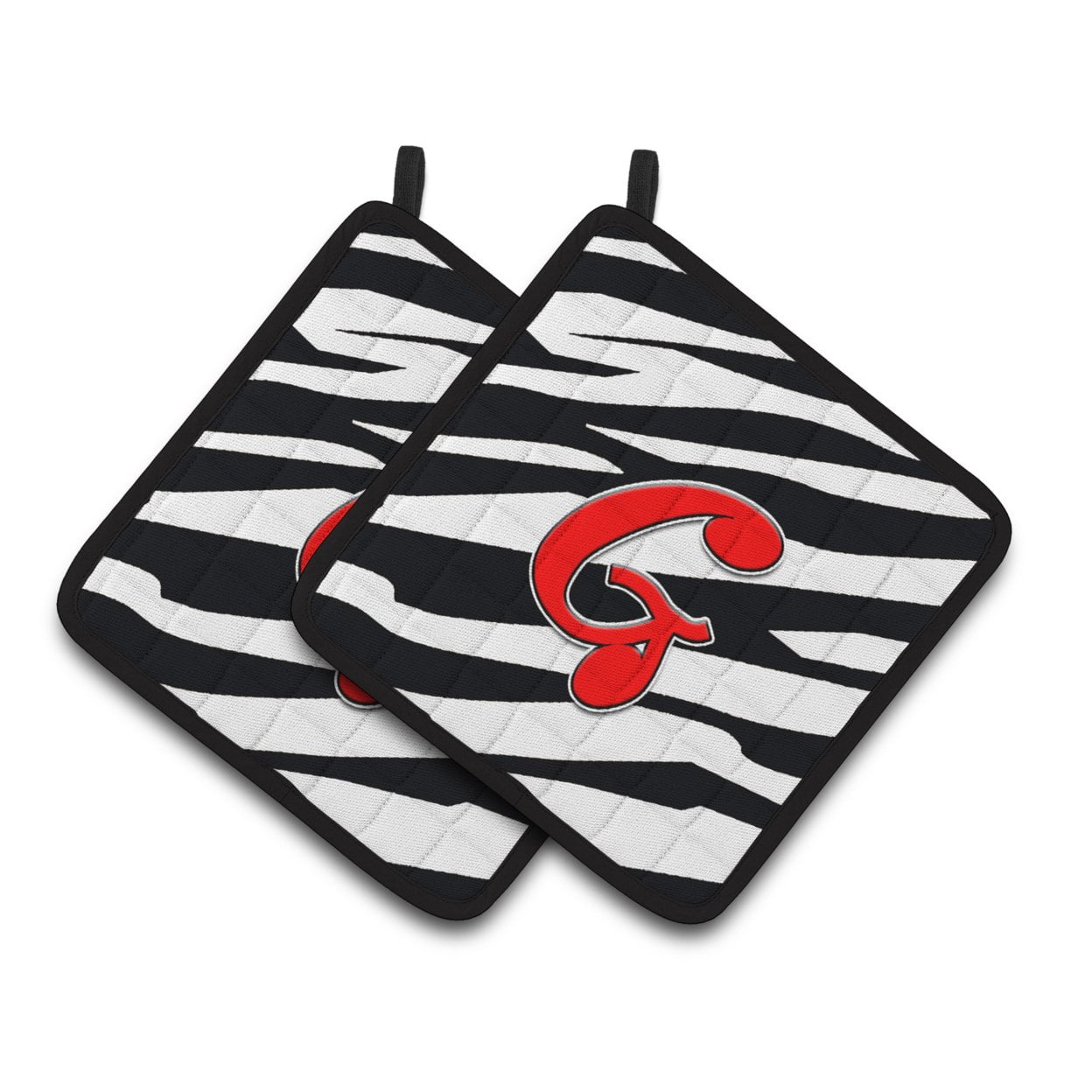 Letter G Initial Monogram - Zebra Red Pair of Pot Holders