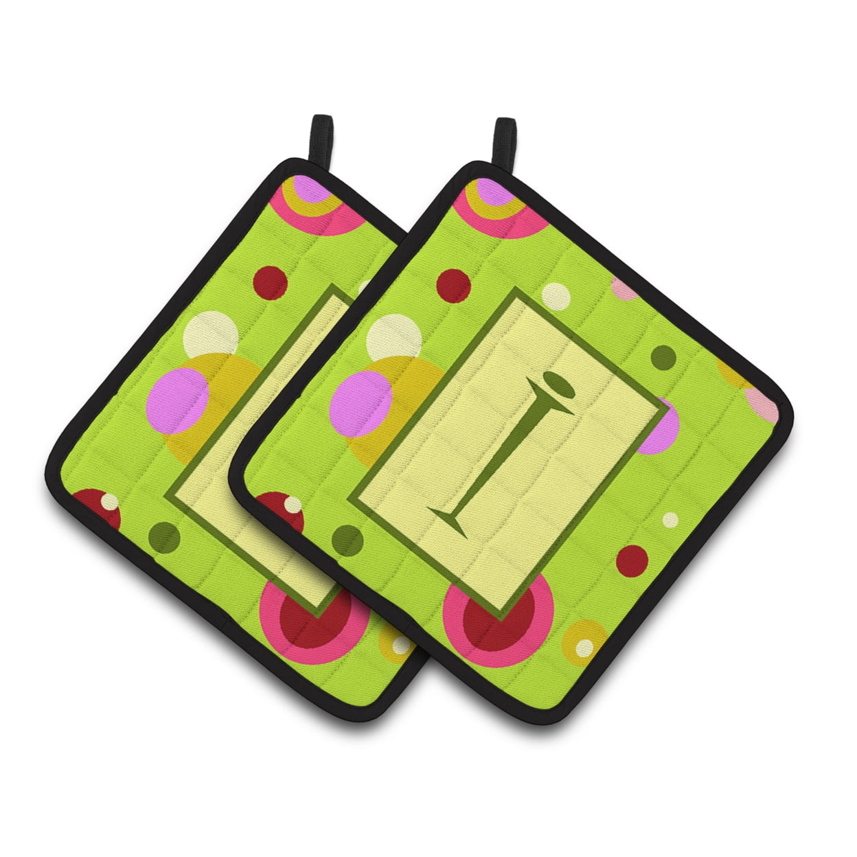 Letter I Monogram - Lime Green Pair of Pot Holders