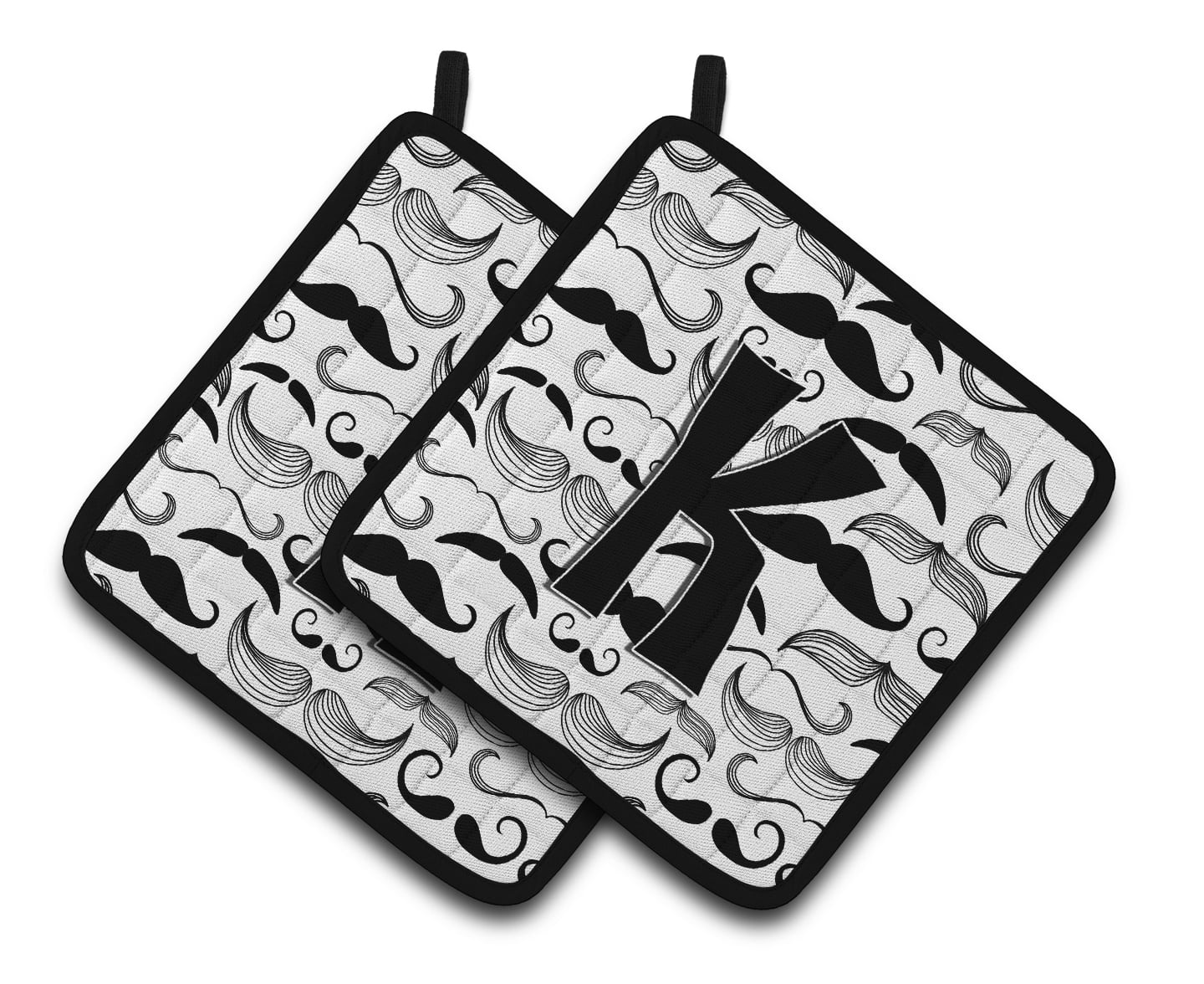 Letter K Moustache Initial Pair of Pot Holders