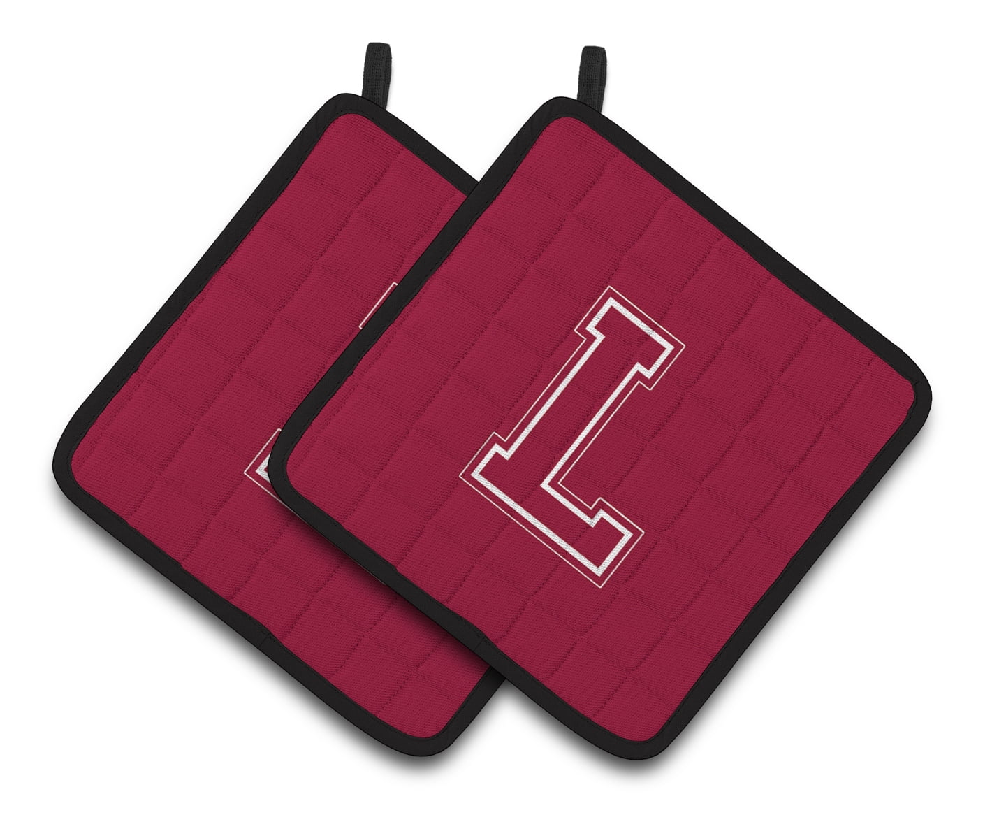 Monogram Initial L Maroon and White Pair of Pot Holders