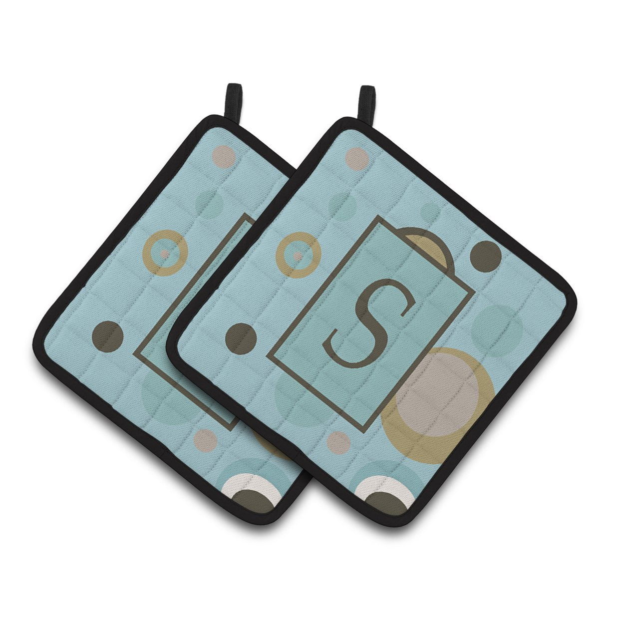 Letter S Initial Monogram - Blue Dots Pair of Pot Holders