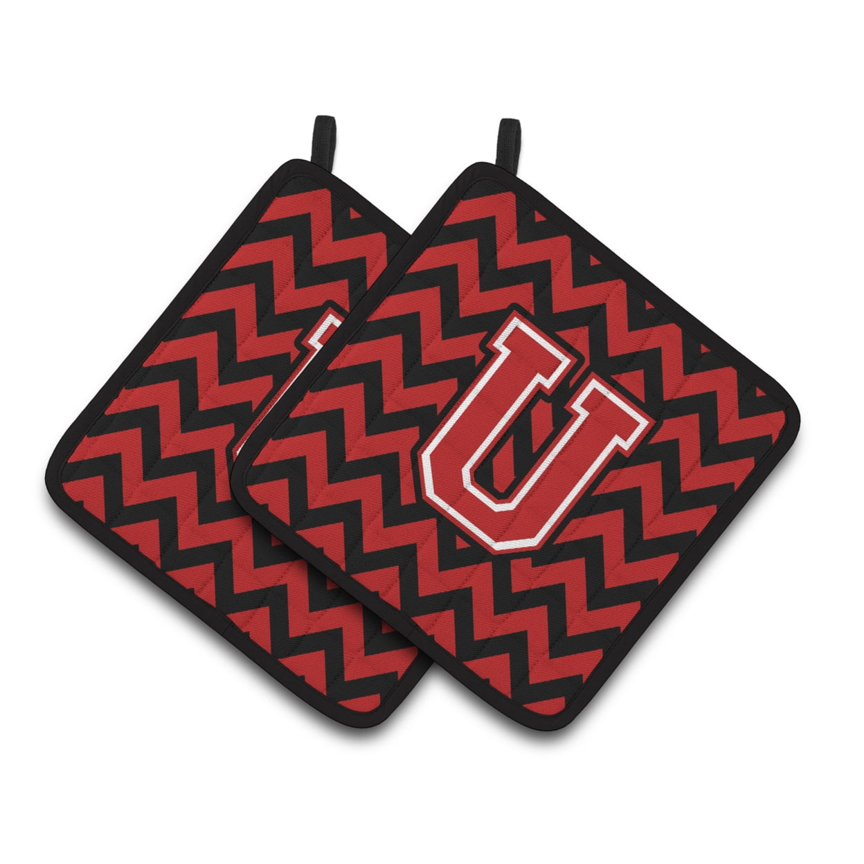caroline's treasures letter u chevron black & red pair of pot holders cj1047-upthd, 7.5hx7.5w, multicolor