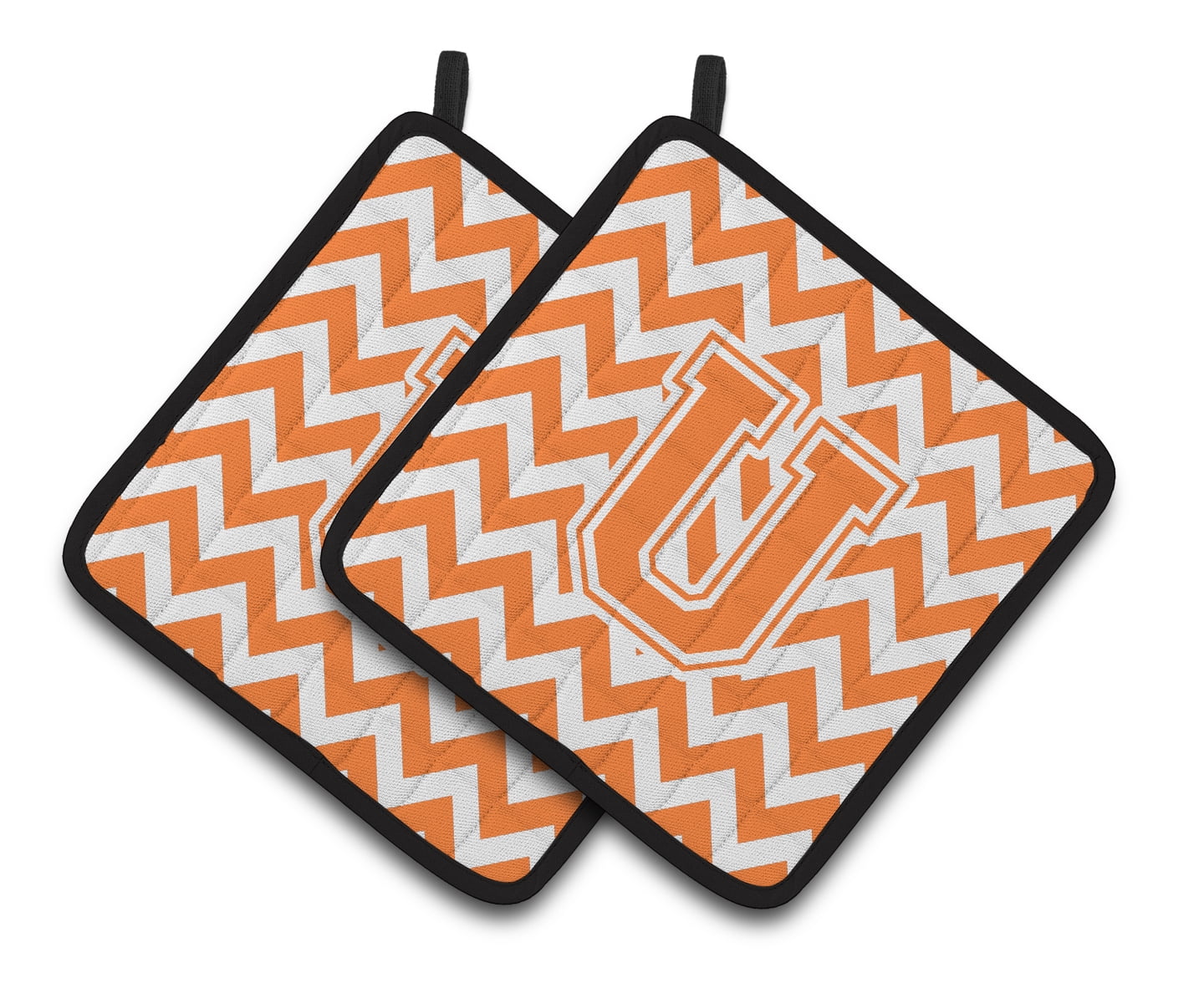 Letter U Chevron Orange and White Pair of Pot Holders