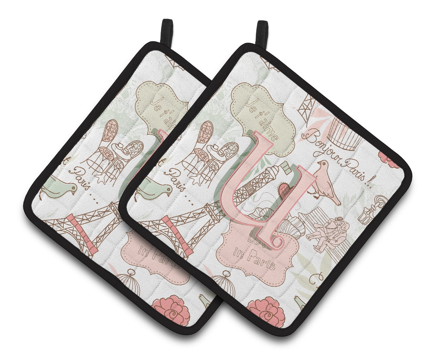 Letter U Love in Paris Pink Pair of Pot Holders