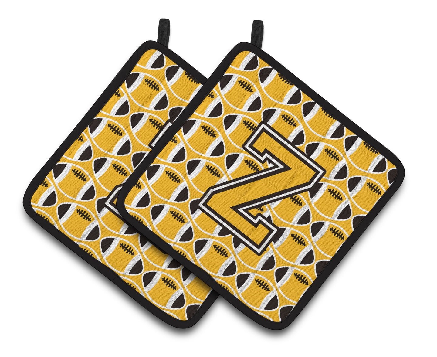Letter Z Football Black, Old Gold and White Pair of Pot Holders