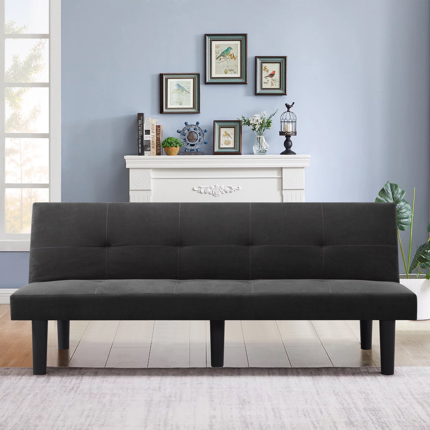 Leumius 70" Futon Sofa Bed,Modern Faux Suede Convertible Sleeper Sofa Bed with 3 Adjustable Backrest Angles,Futon Couch Loveseat for Small Place,Dark Gray