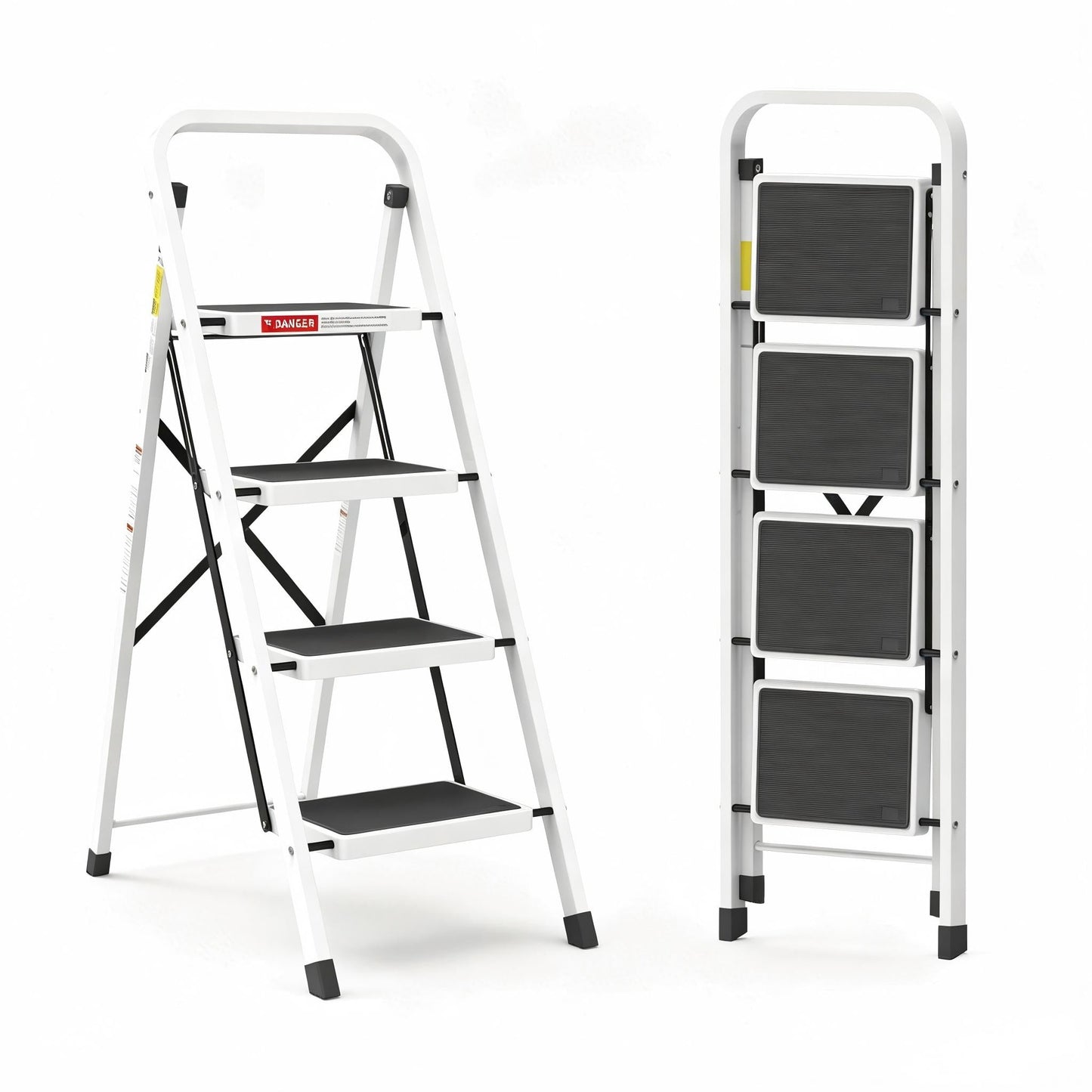LevLad 4 Step Folding Ladder, Lightweight Portable Step Stool, 330 Lbs Capacity, White