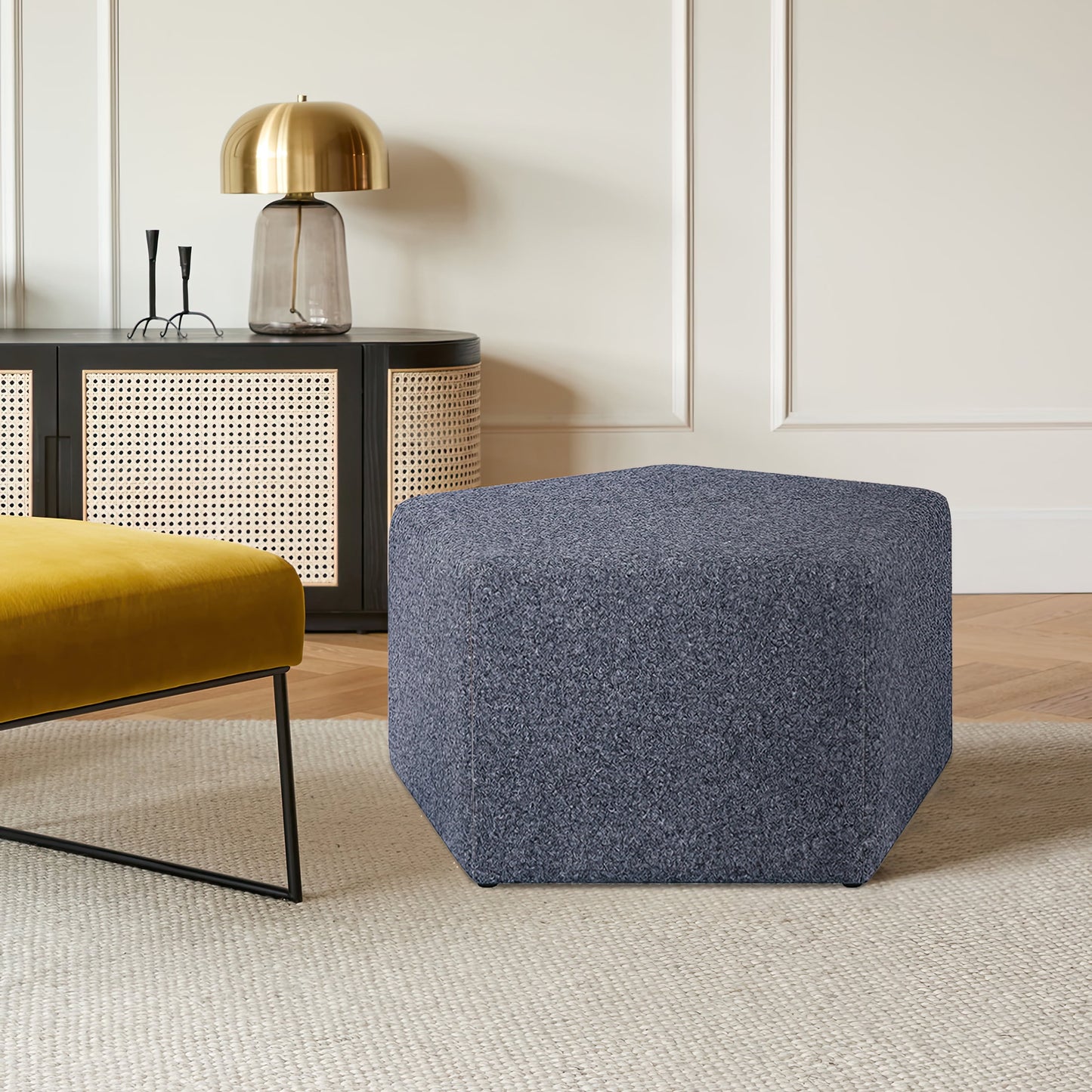 Lifestyle Solutions Otomana Pentagonal Estilo Nobleza, Tela Azul