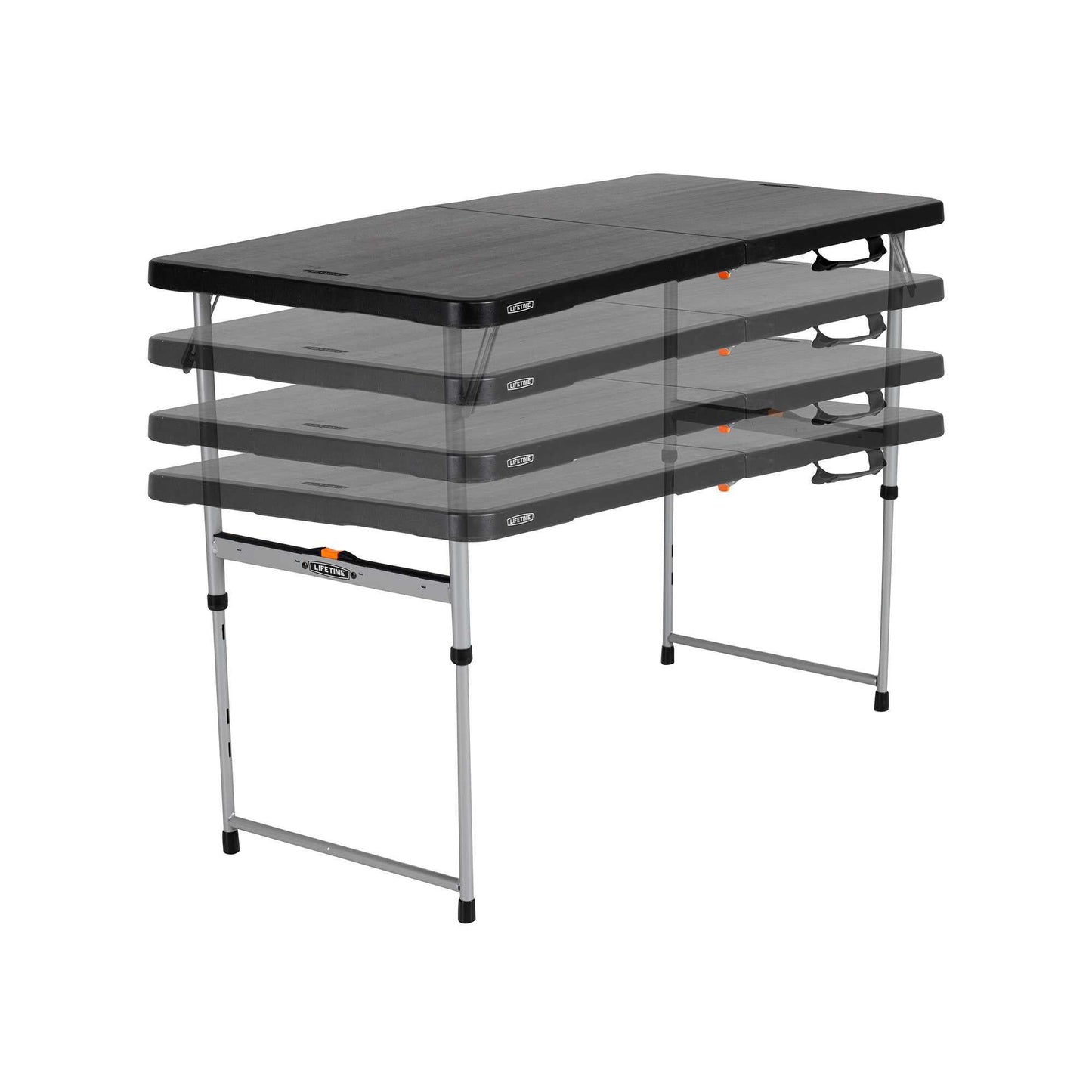 Lifetime 4 Ft. Rectangle Fold-in-Half Adjustable Table, Indoor/Outdoor, Light Commercial, Black (80869)