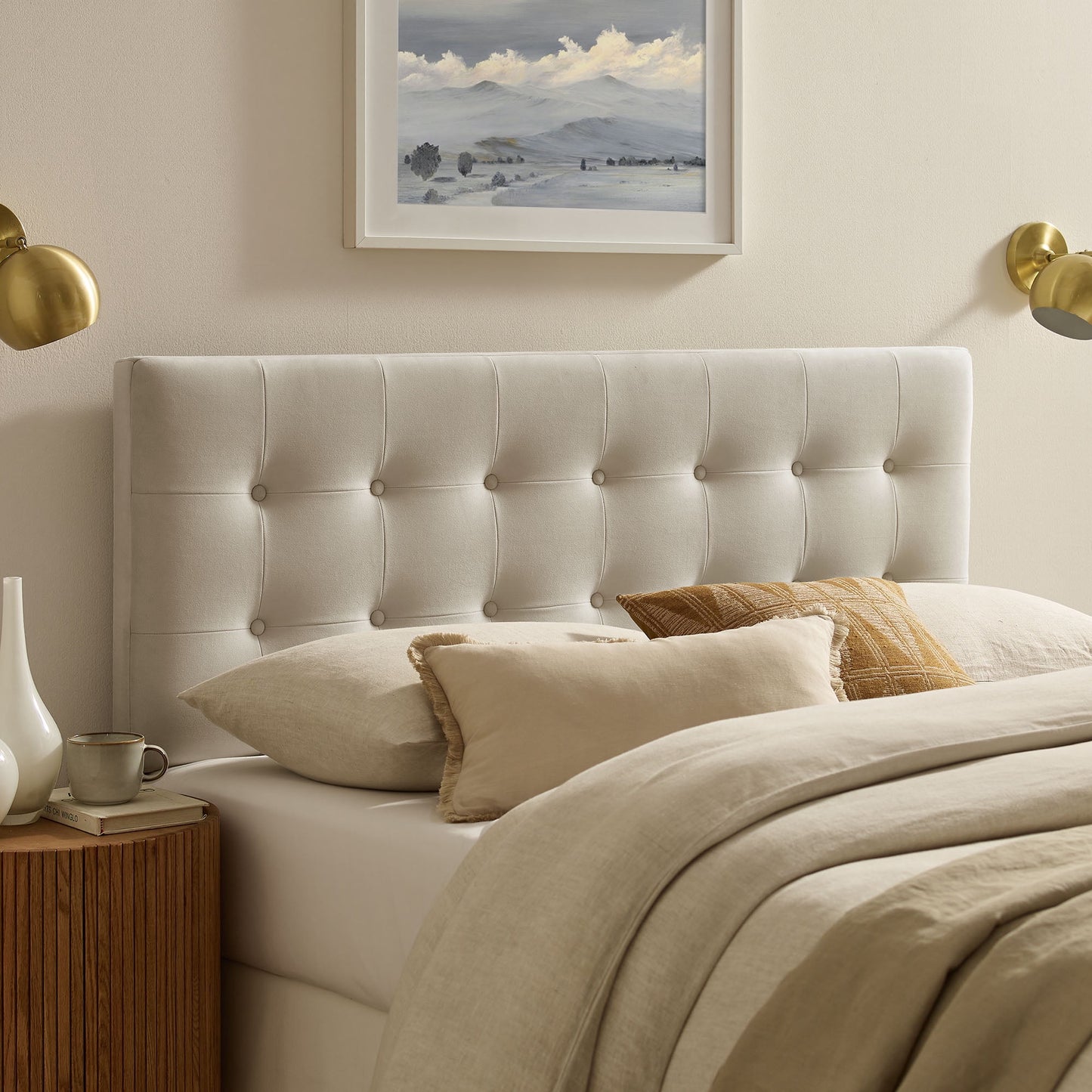 Lily Stain-Resistant Performance Velvet Full Size Headboard in Taupe