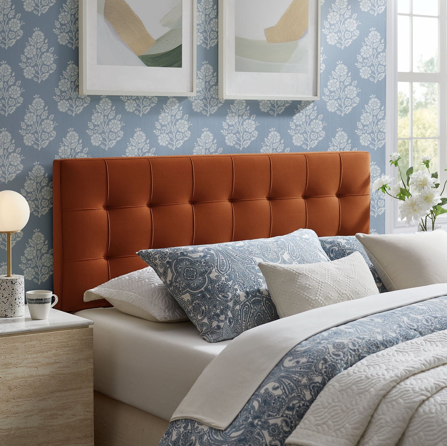 Lily Stain-Resistant Performance Velvet Full Size Headboard in Rust
