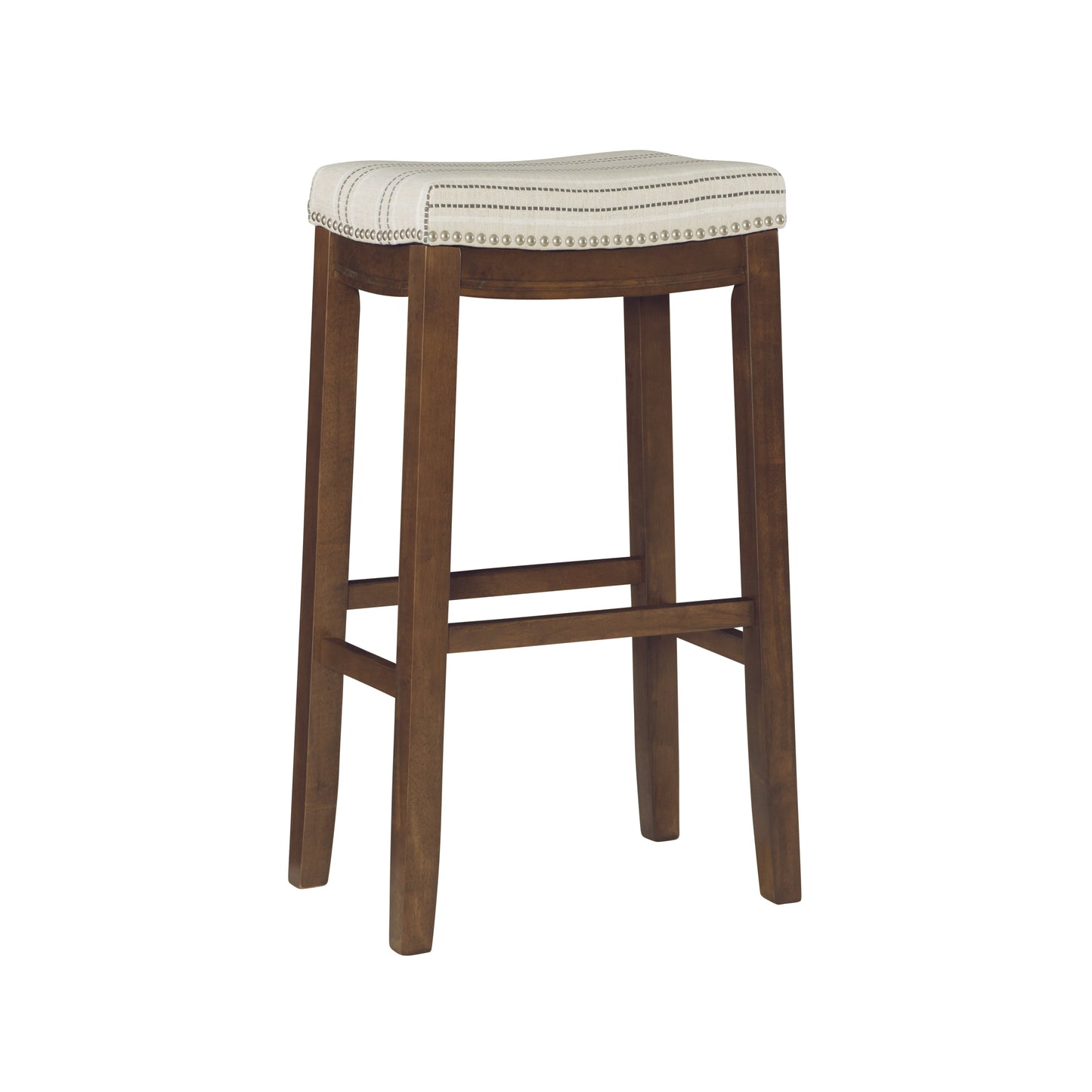 Linon Claridge 32" Backless Wood Bar Stool, Rich Brown with Natural Linen Fabric, Includes 1 Stool